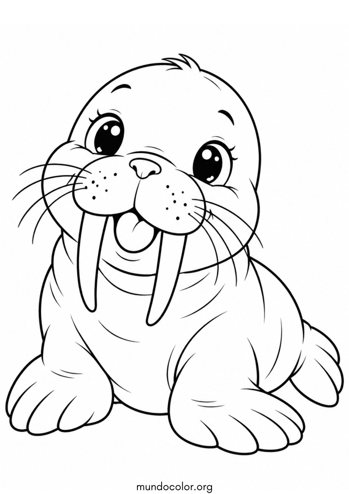 Dibujo de Bebé morsa estilo kawaii para imprimir Dibujo de Bebé morsa estilo kawaii para colorear