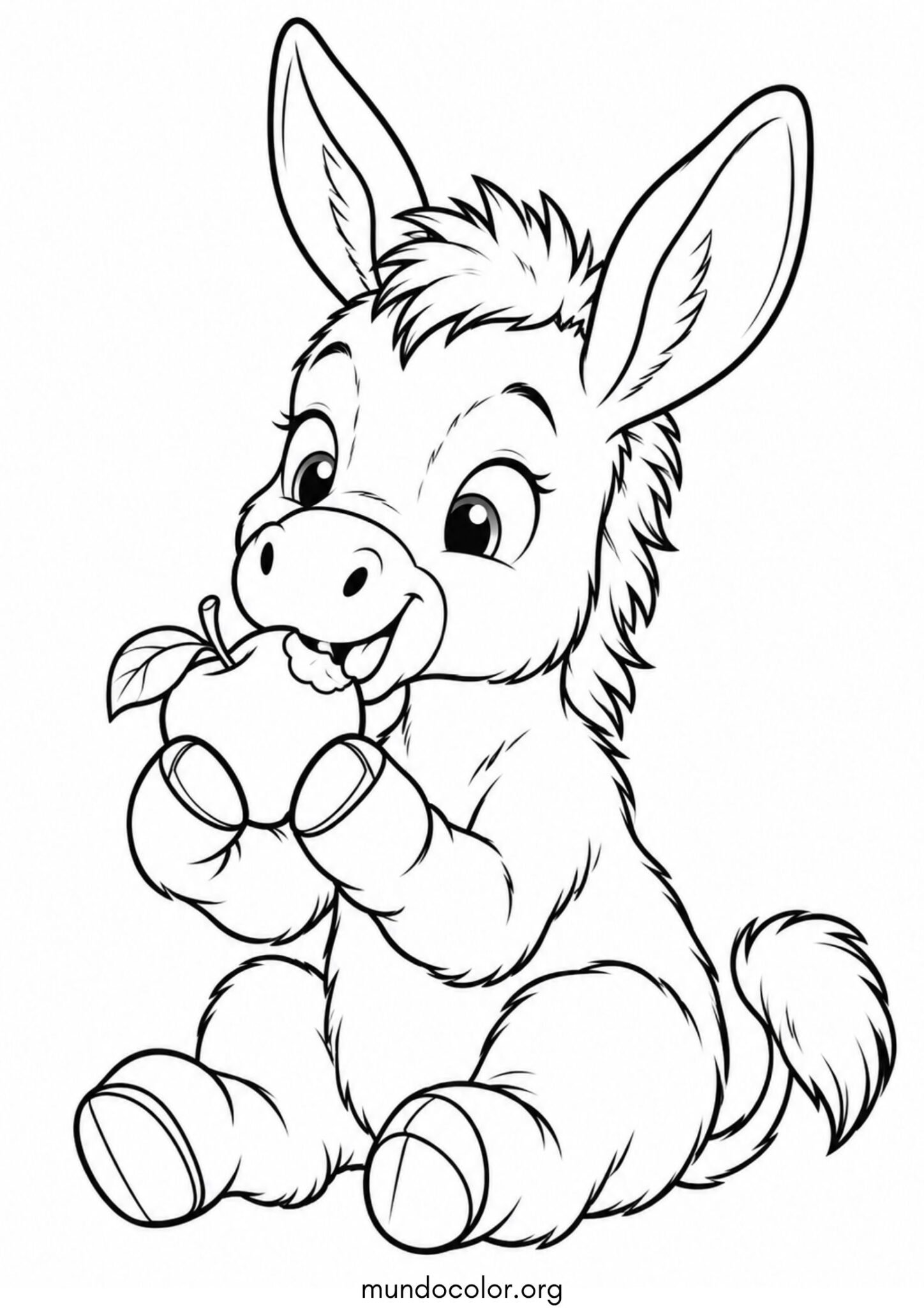 Dibujo de Burrito comiendo una manzana para colorear