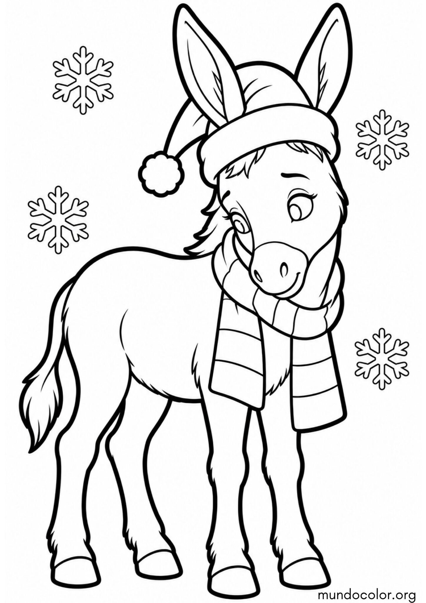 Dibujo de Burrito con gorro de Navidad para colorear