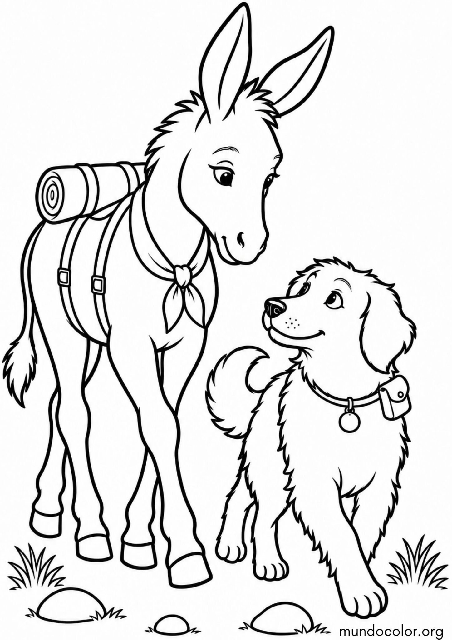 Dibujo de Burrito y perro de granja para colorear