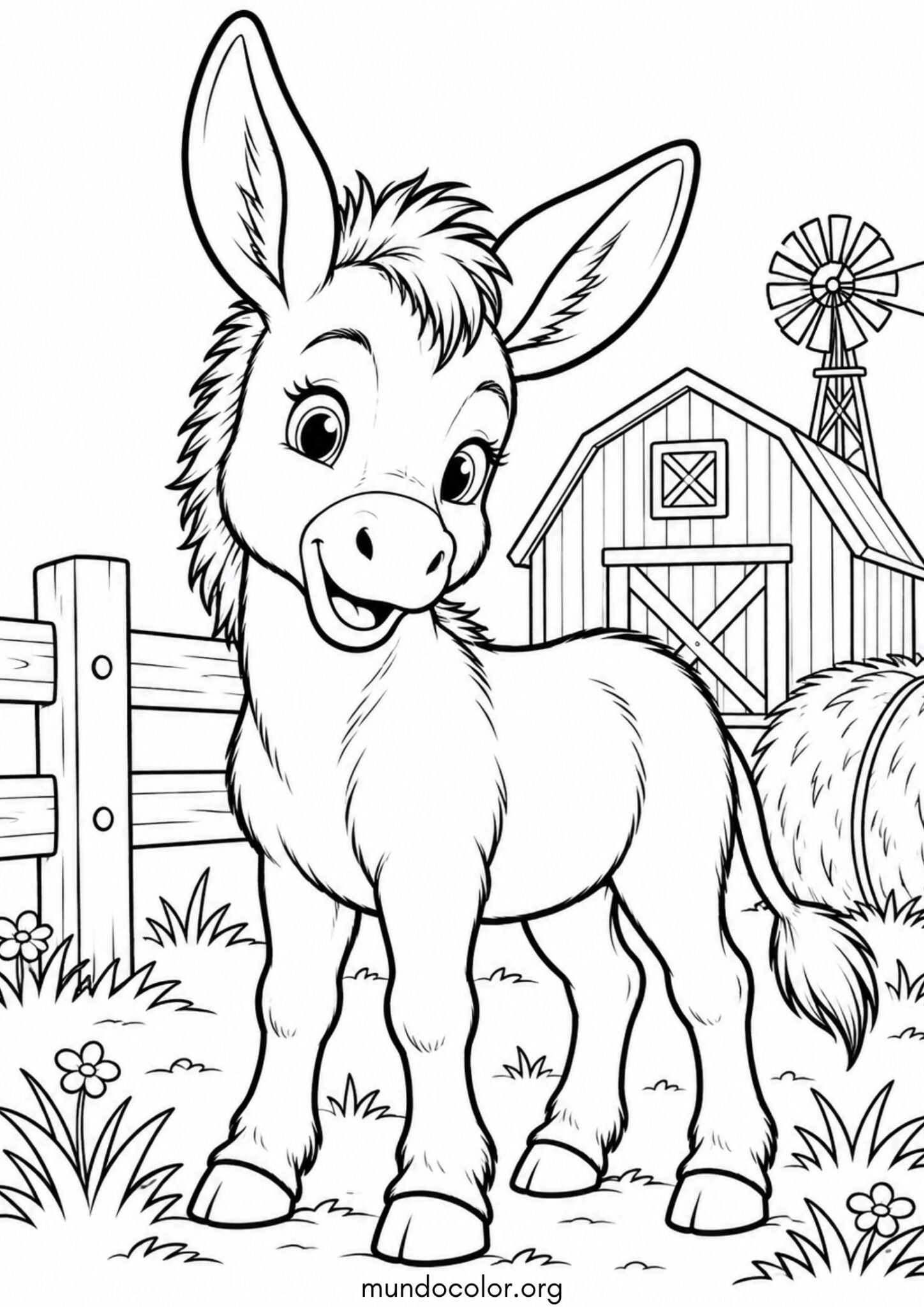 Dibujo de Burro en la granja para colorear
