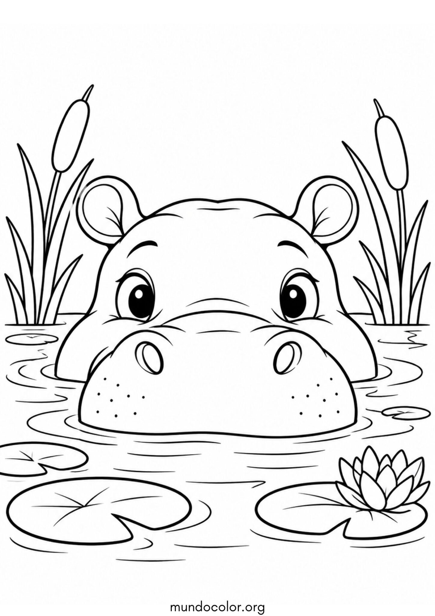 Dibujo de Cabeza de hipopótamo asomándose del agua para colorear
