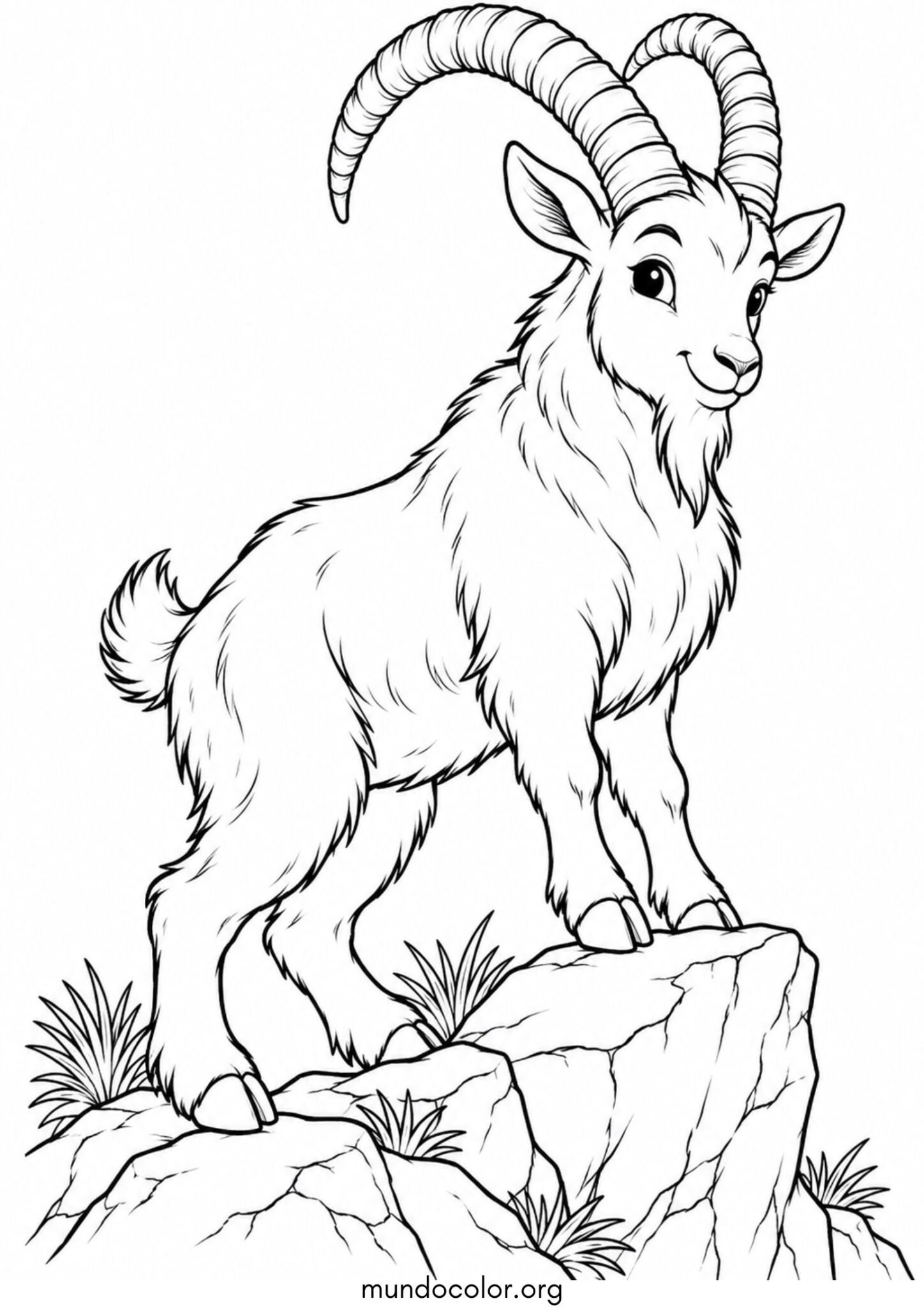 Dibujo de Cabra montesa en la roca para colorear