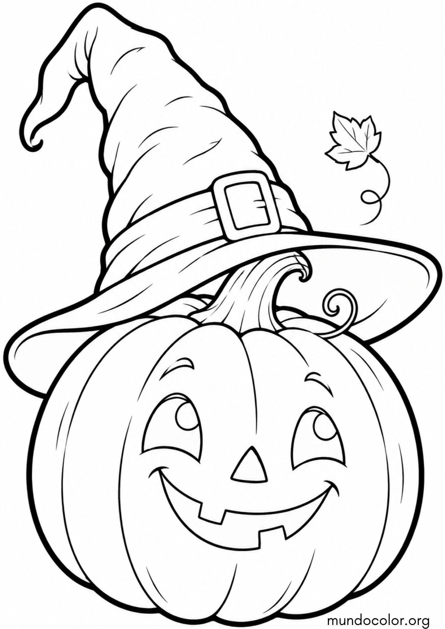 Dibujo de Calabaza con sombrero puntiagudo de bruja para imprimir Dibujo de Calabaza con sombrero puntiagudo de bruja para colorear
