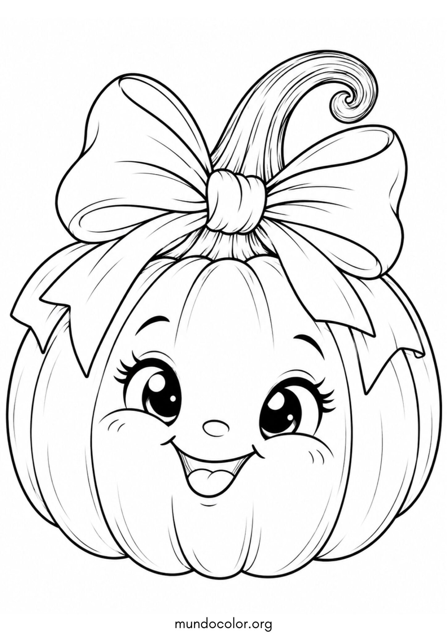 Calabaza con un lazo grande en el tallo para imprimir y pintar Dibujo de Calabaza con un lazo grande en el tallo para colorear