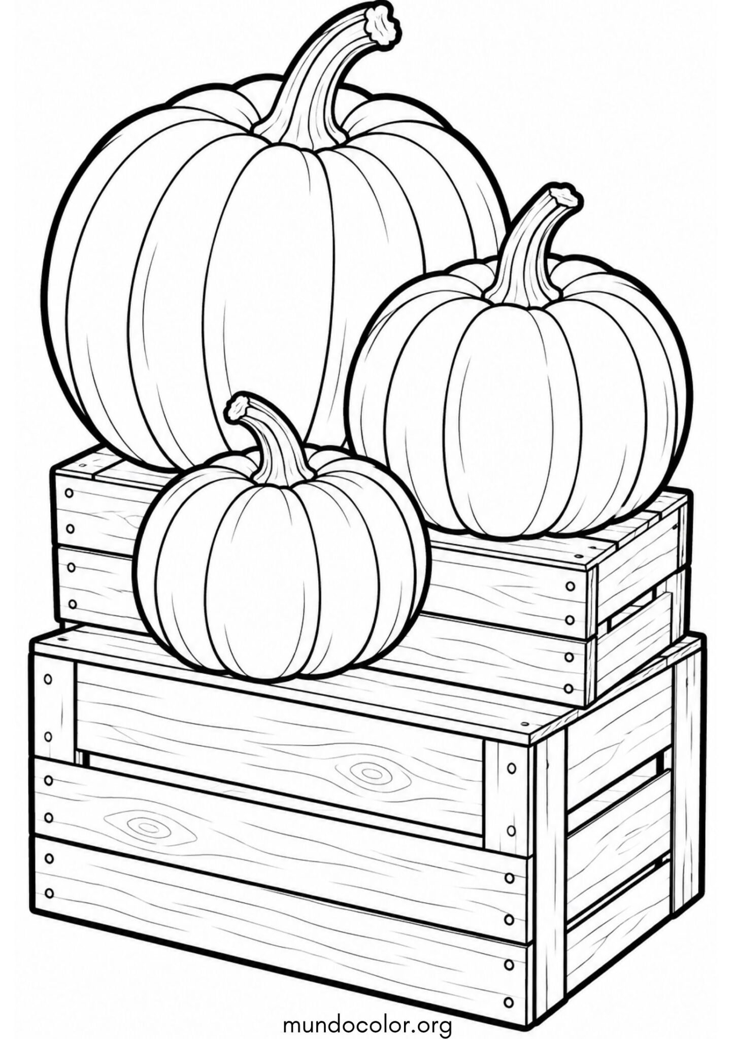 Dibujo de Calabazas sobre cajas de madera para colorear