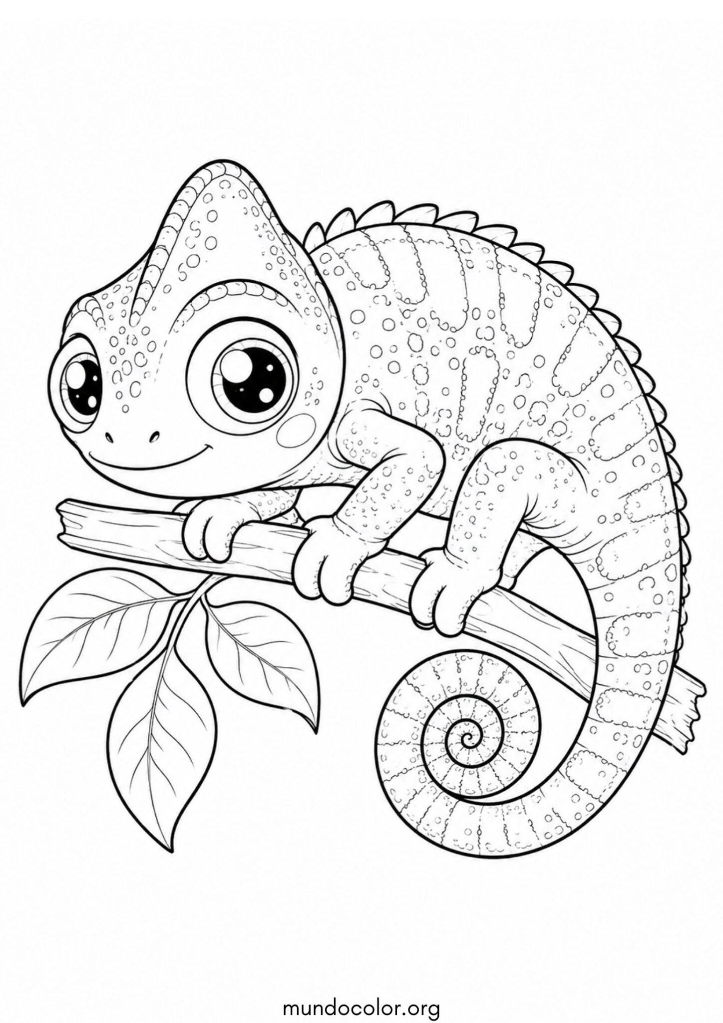 Dibujo de Camaleón estilo kawaii tierno para colorear