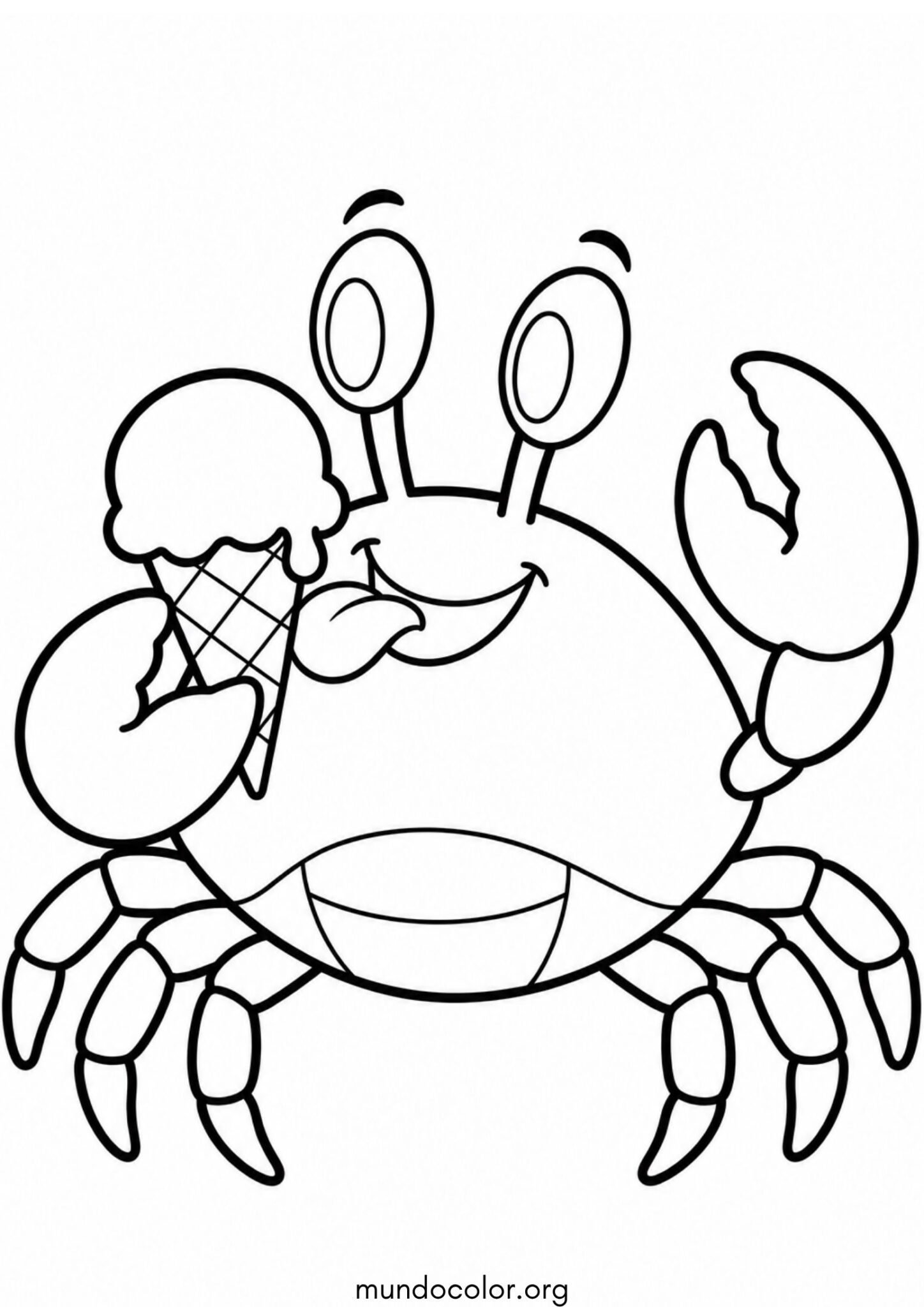 Dibujo de Cangrejo comiendo un helado para colorear