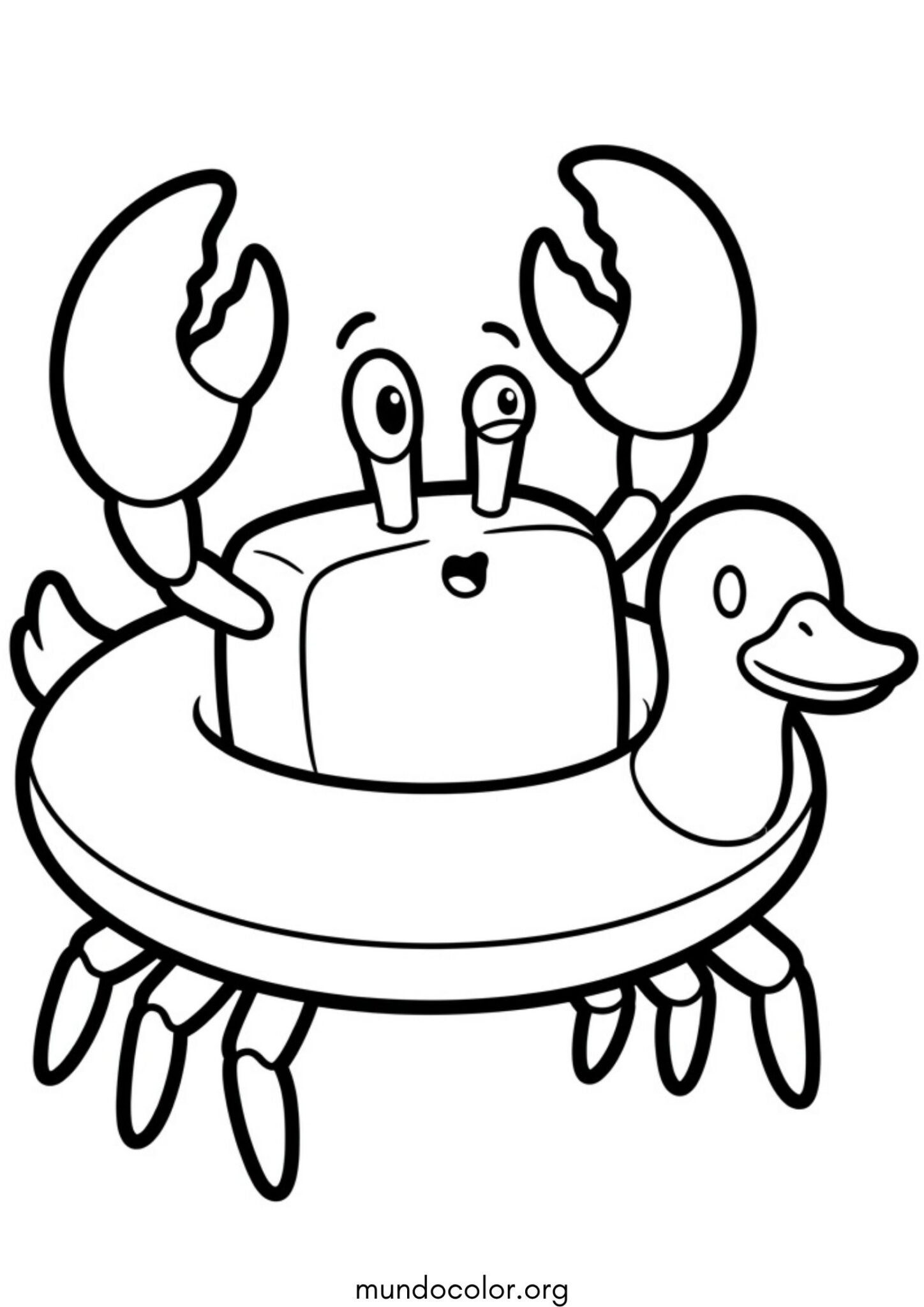 Dibujo de Cangrejo con flotador de patito para colorear