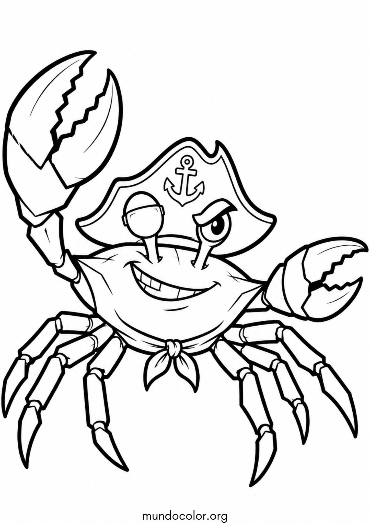 Dibujo de Cangrejo pirata con parche en el ojo para imprimir Dibujo de Cangrejo pirata con parche en el ojo para colorear