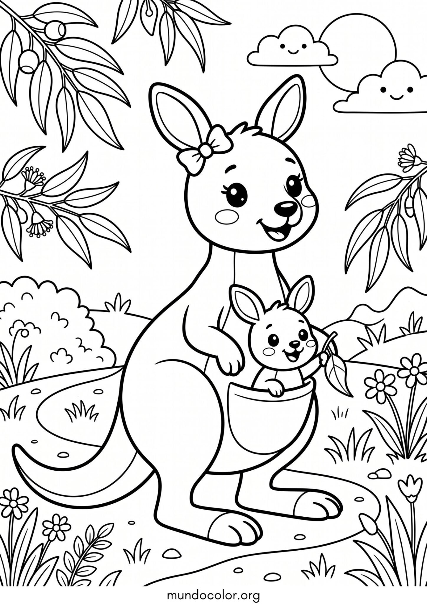 Dibujo de Canguro Kawaii para colorear