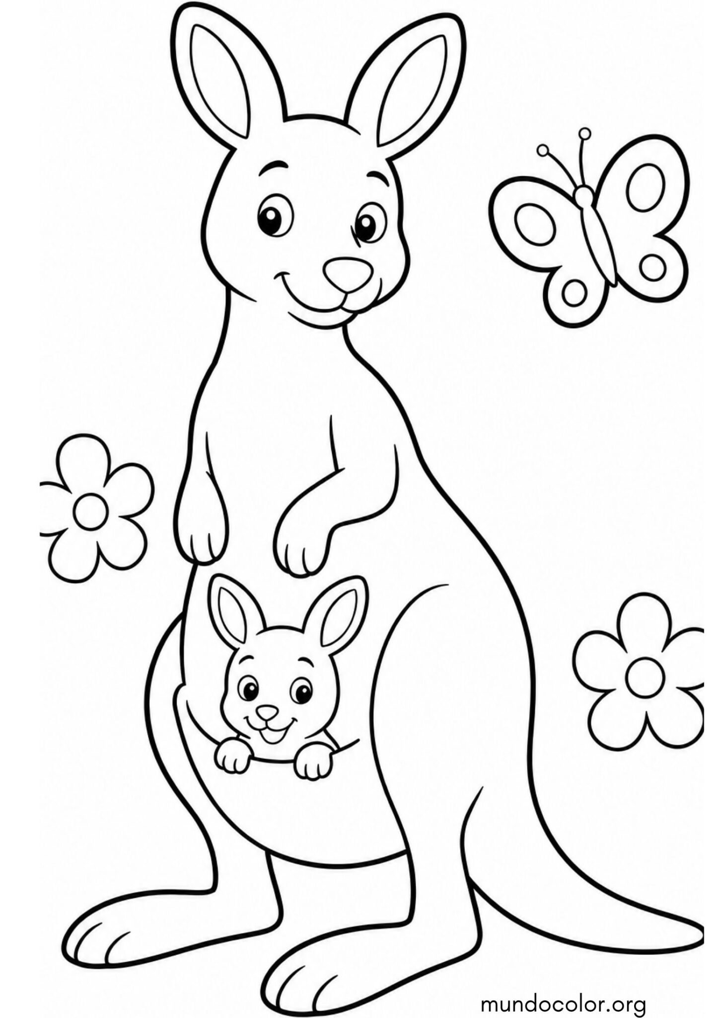 Dibujo de Canguro bebé asomándose en la bolsa de su mamá para imprimir Dibujo de Canguro bebé asomándose en la bolsa de su mamá para colorear
