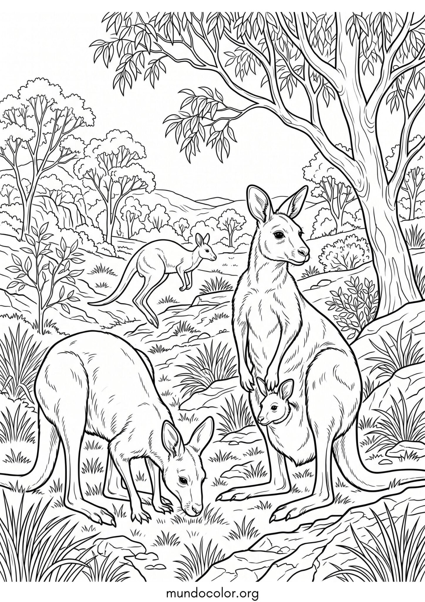Dibujo de Canguro en su hábitat natural para imprimir Dibujo de Canguro en su hábitat natural para colorear