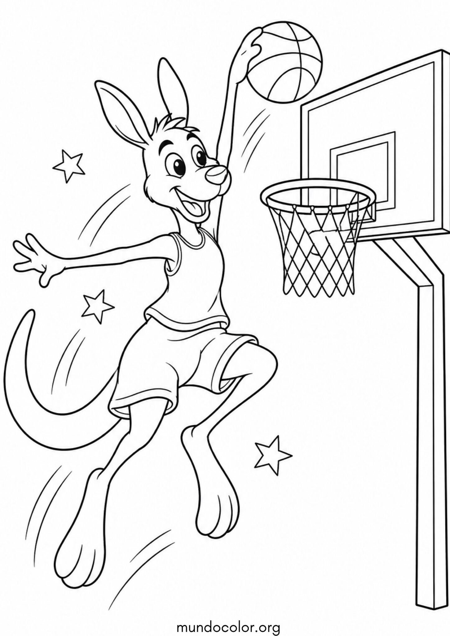 Dibujo de Canguro jugando al baloncesto / básquetbol encestando el baló para colorear