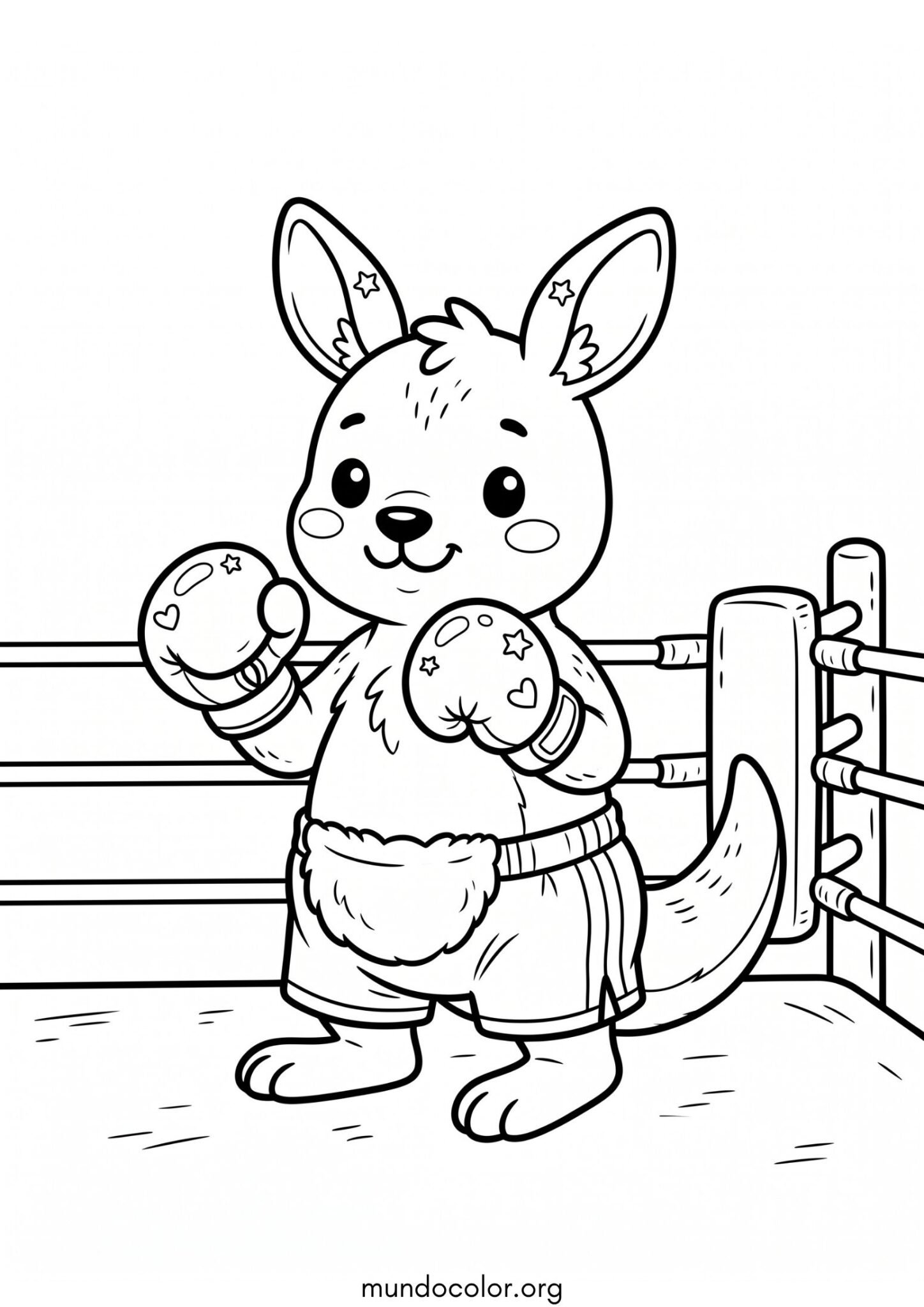 Dibujo de Canguro kawaii con guantes de boxeo para colorear