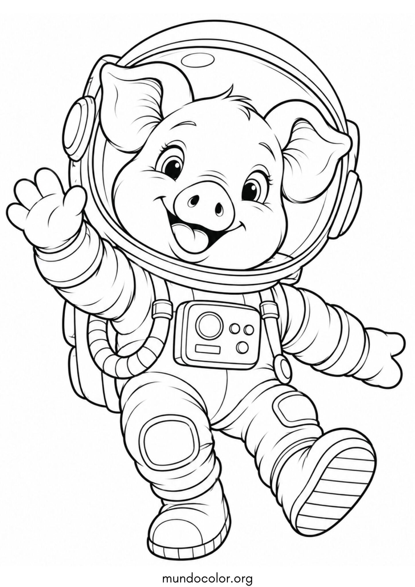Dibujo de Cerdito astronauta con traje espacial para colorear