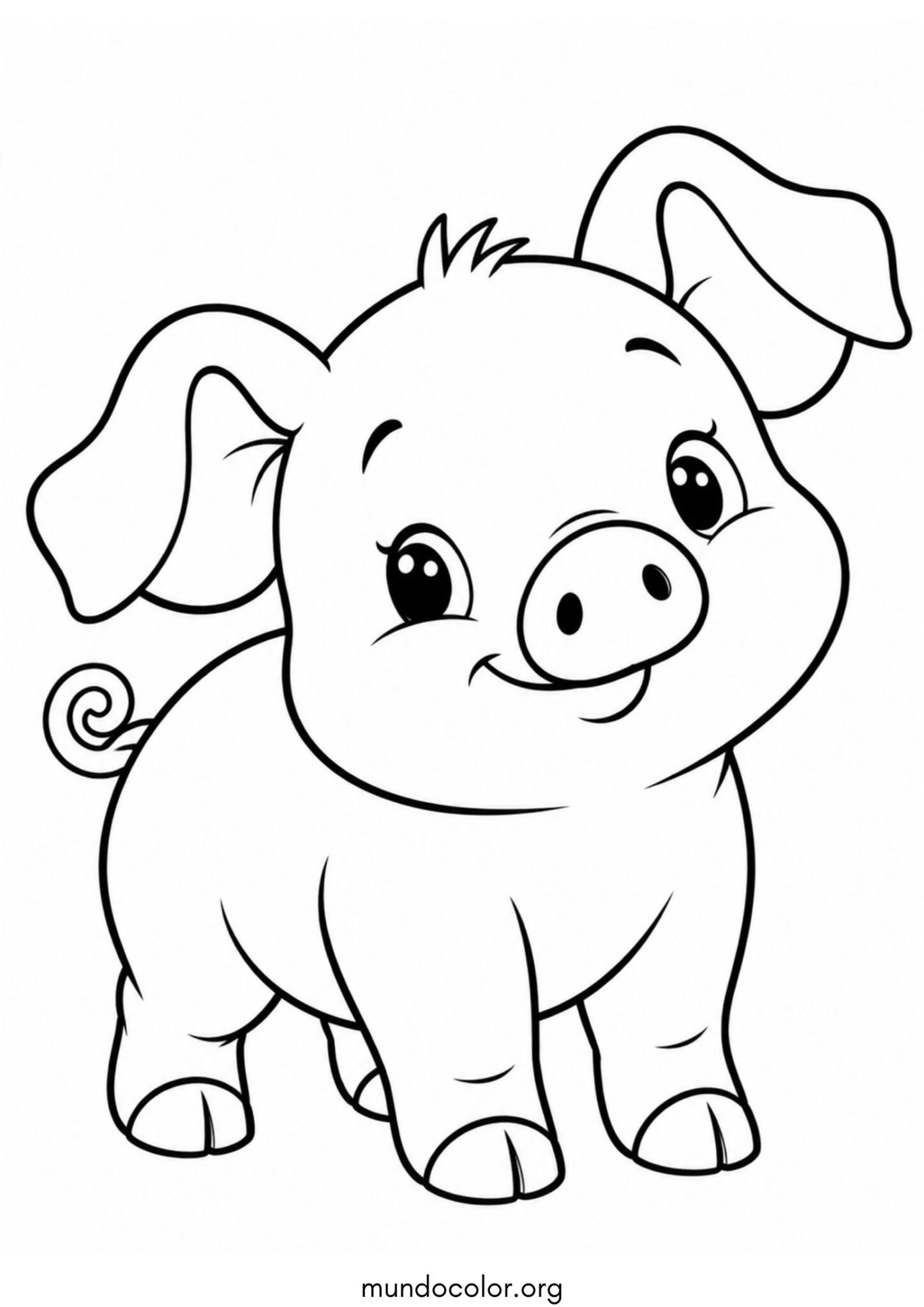 Dibujo de Cerdito bebé tierno y gordito estilo kawaii para colorear