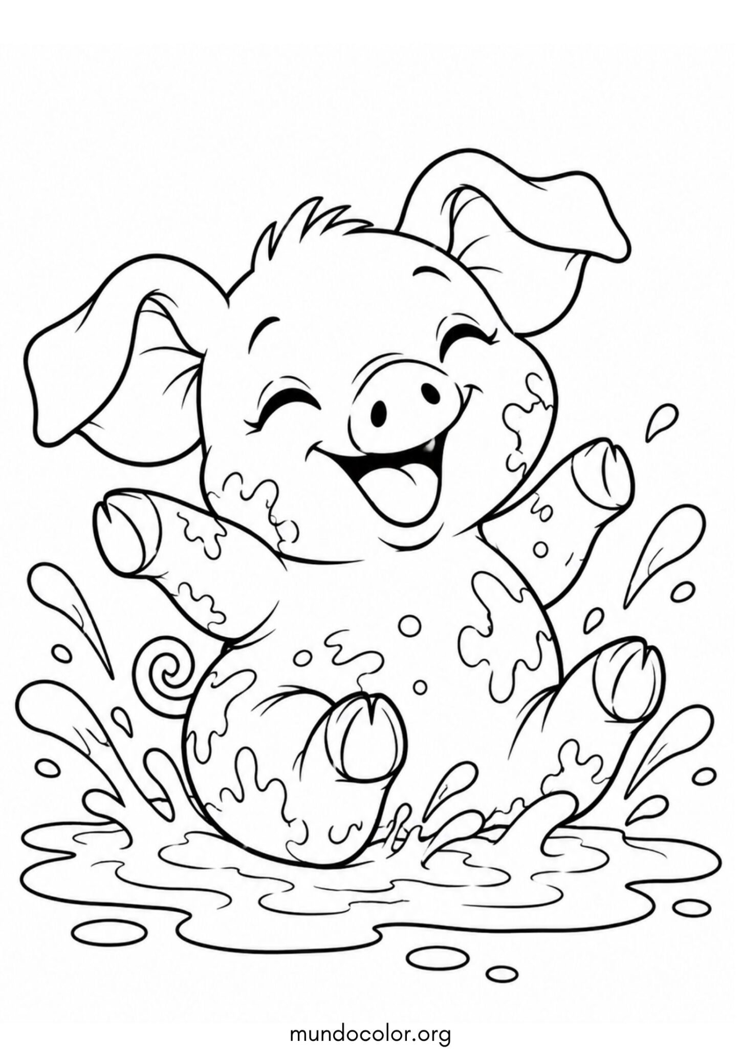 Dibujo de Cerdito feliz chapoteando en un charco de lodo para imprimir Dibujo de Cerdito feliz chapoteando en un charco de lodo para colorear