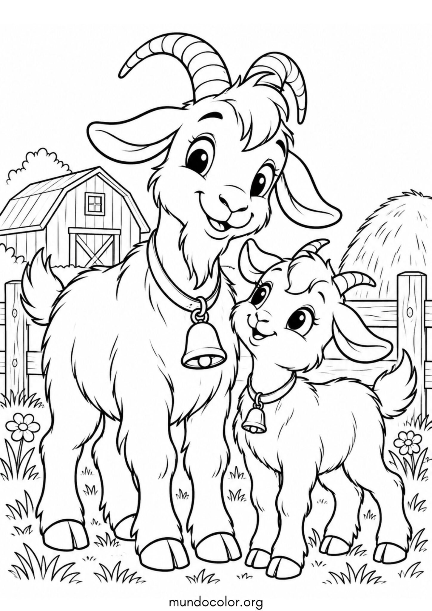 Dibujo de Chivo y cabra en la granja para colorear