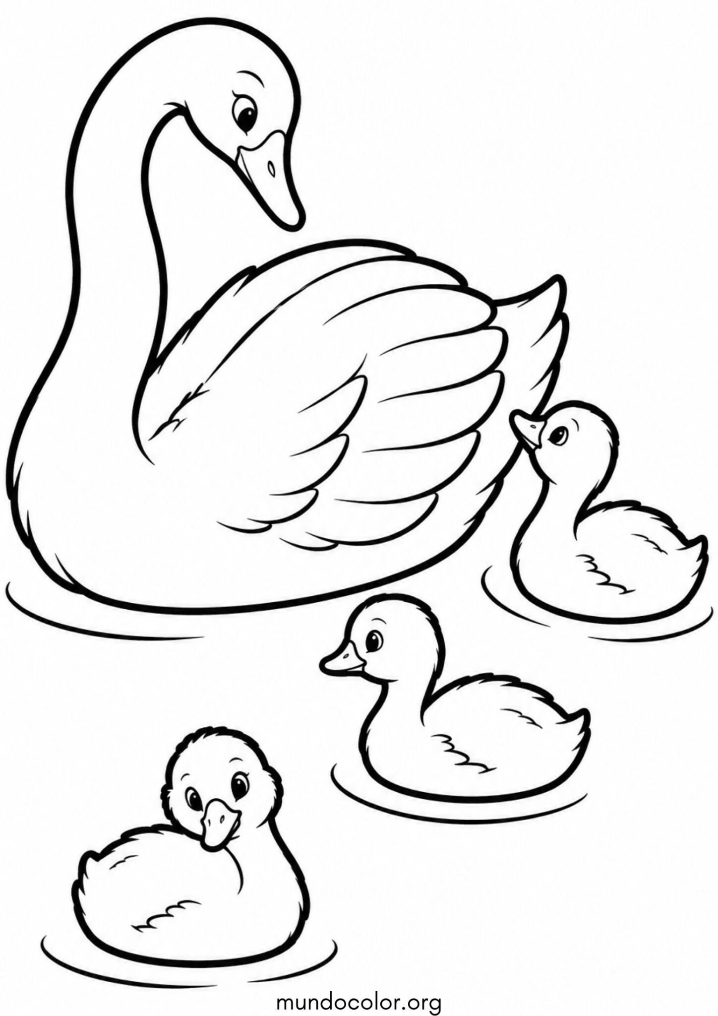 Dibujo de Cisne con sus crías para imprimir Dibujo de Cisne con sus crías para colorear