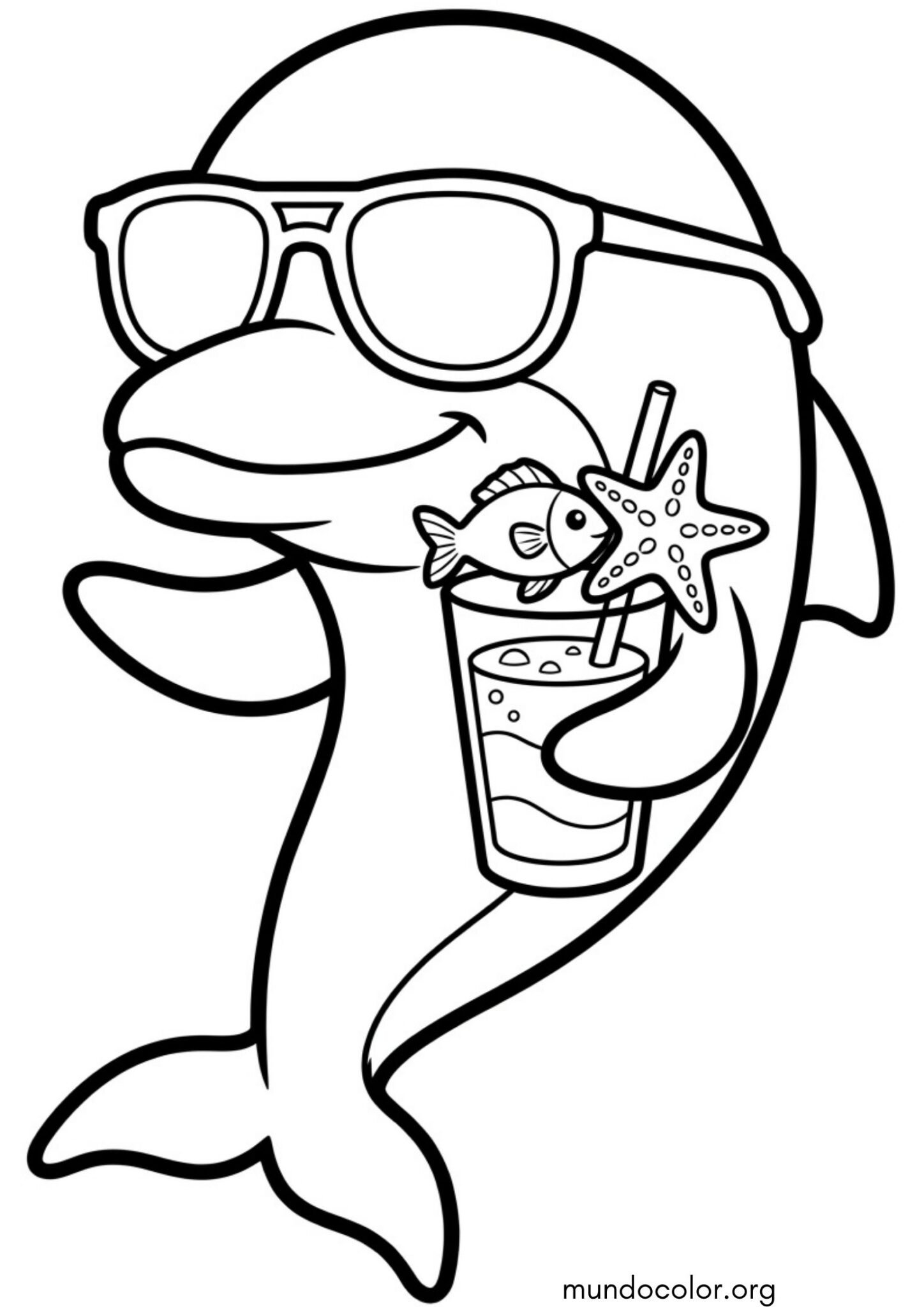 Dibujo de Delfín con gafas de sol para colorear
