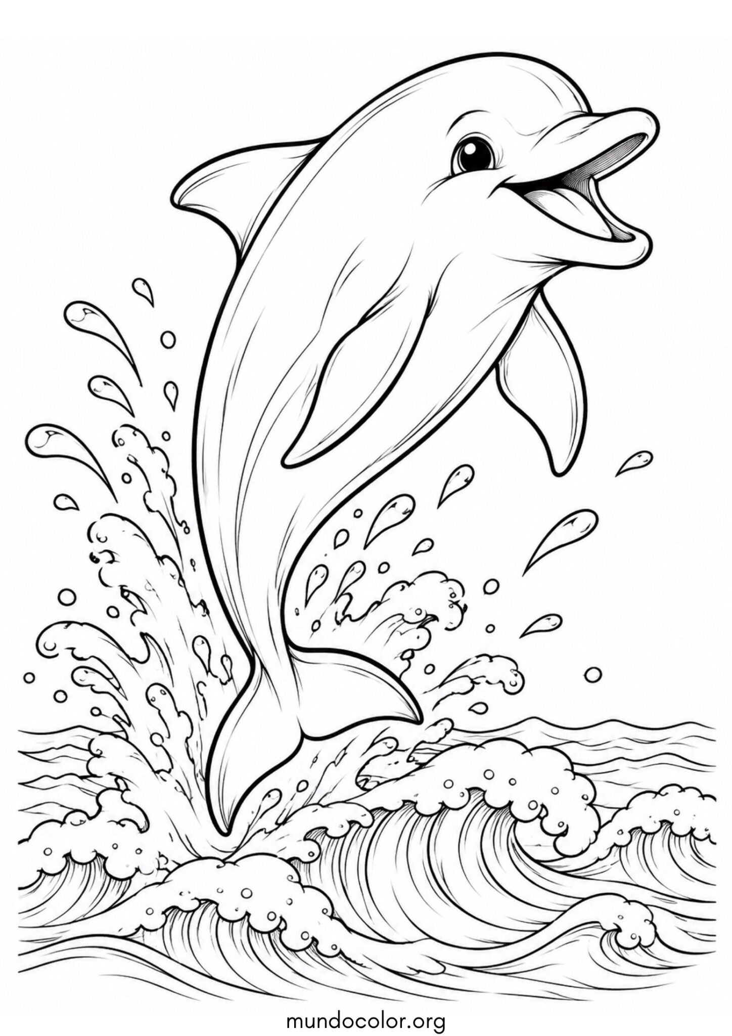 Dibujo de Delfín saltando fuera del agua sobre las olas del mar para colorear