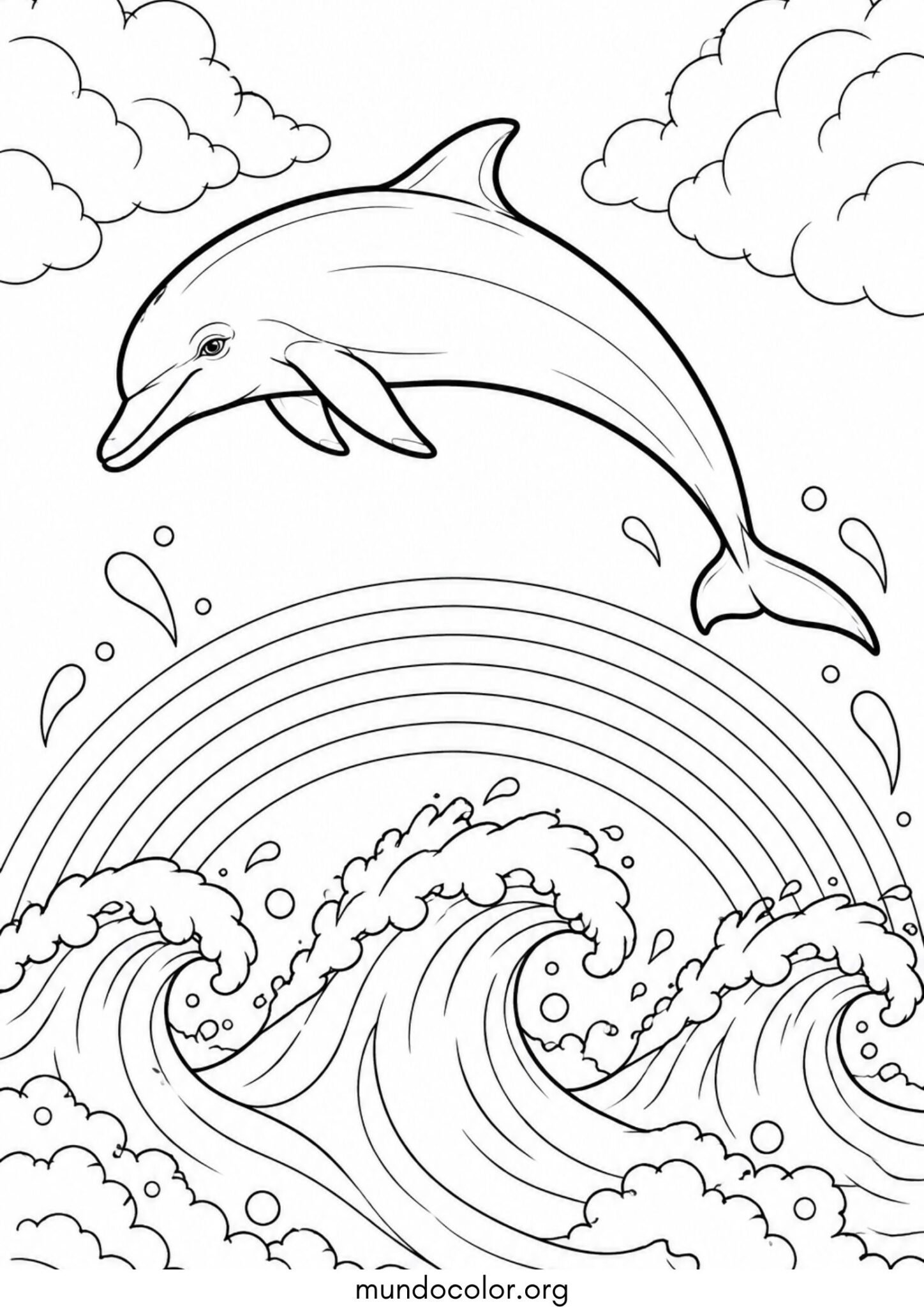 Dibujo de Delfín saltando sobre un arcoíris para imprimir Dibujo de Delfín saltando sobre un arcoíris para colorear