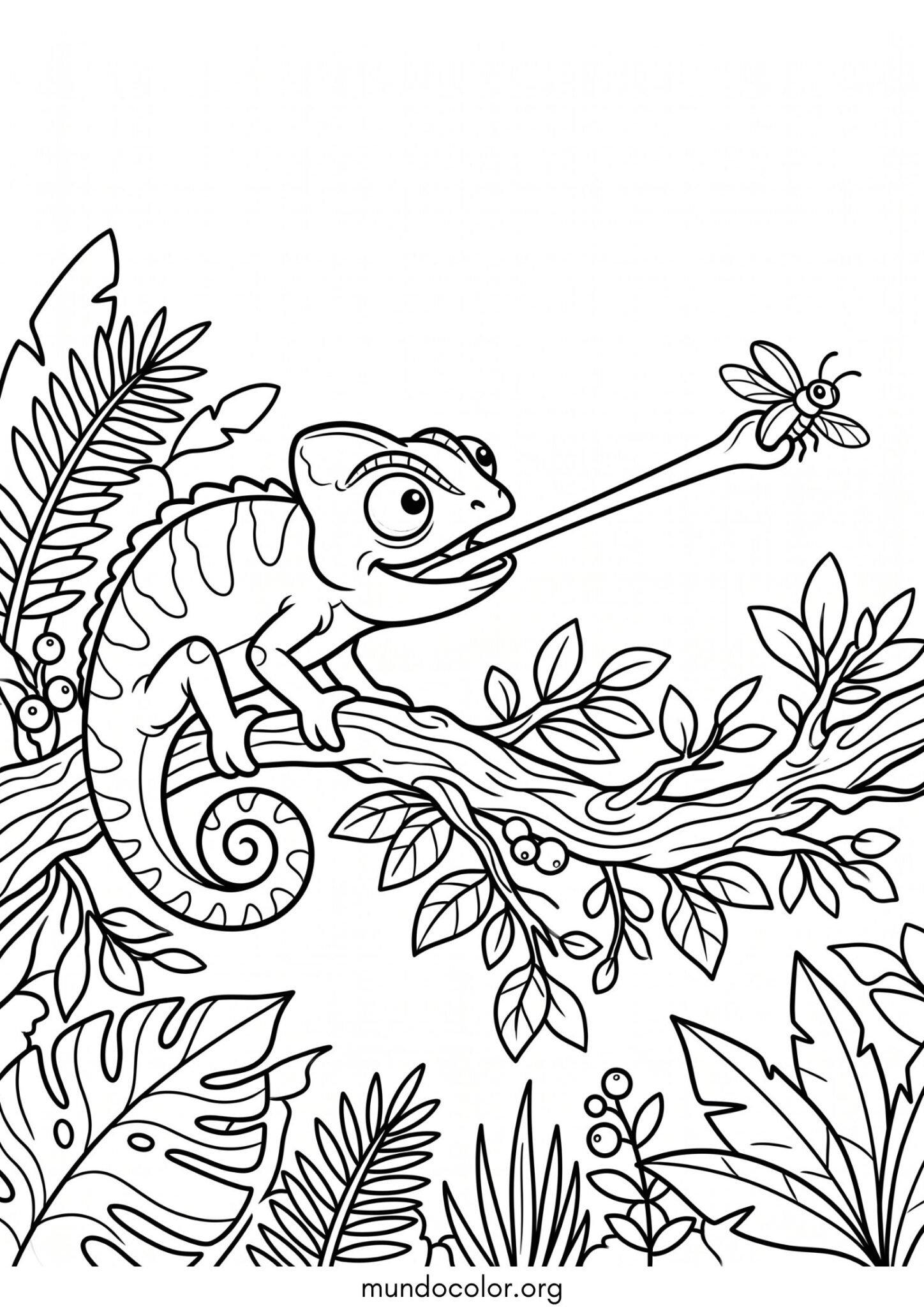 Dibujo de El camaleón está cazando para imprimir Dibujo de El camaleón está cazando para colorear