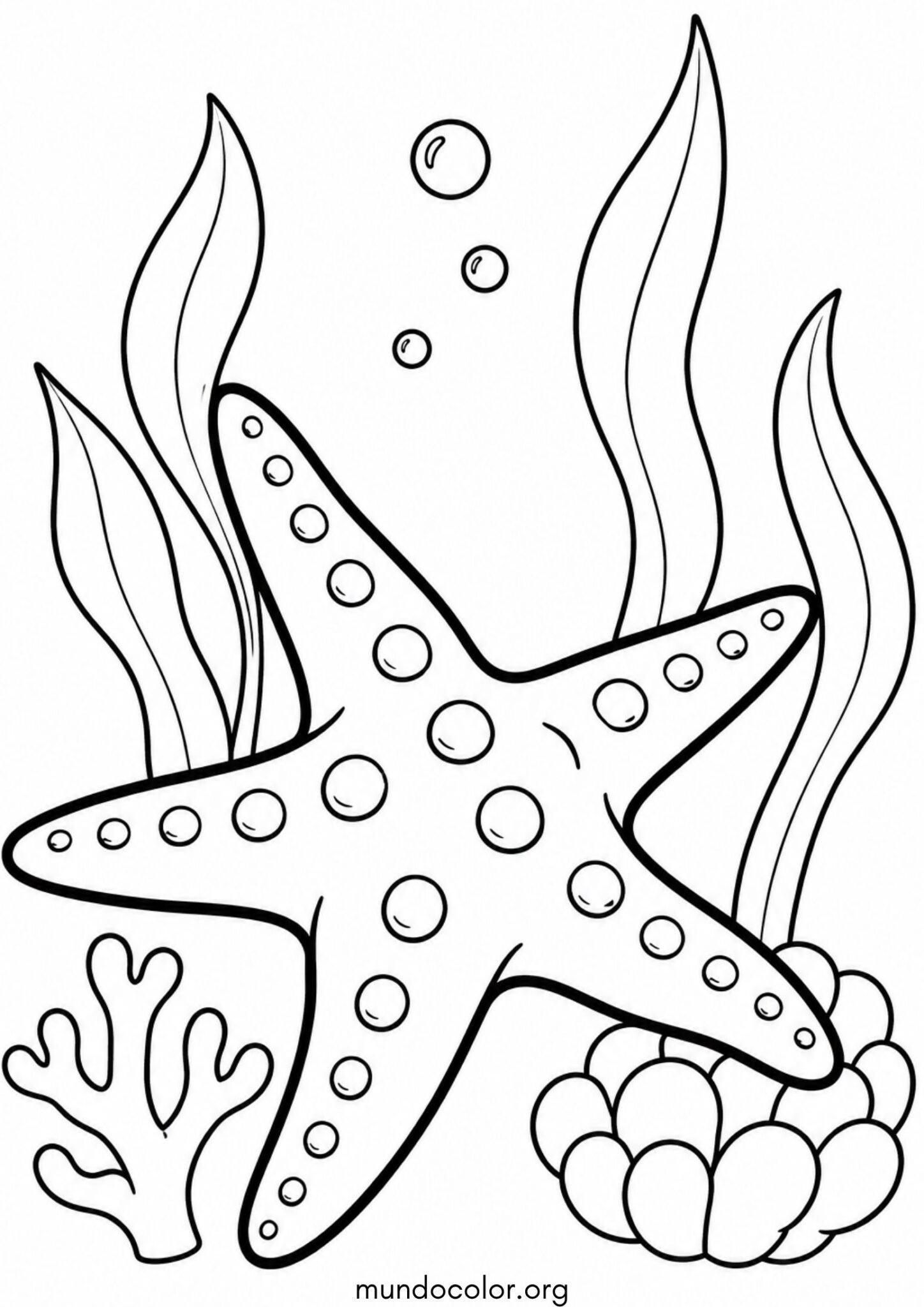 Dibujo de Estrella de mar entre algas y corales para colorear