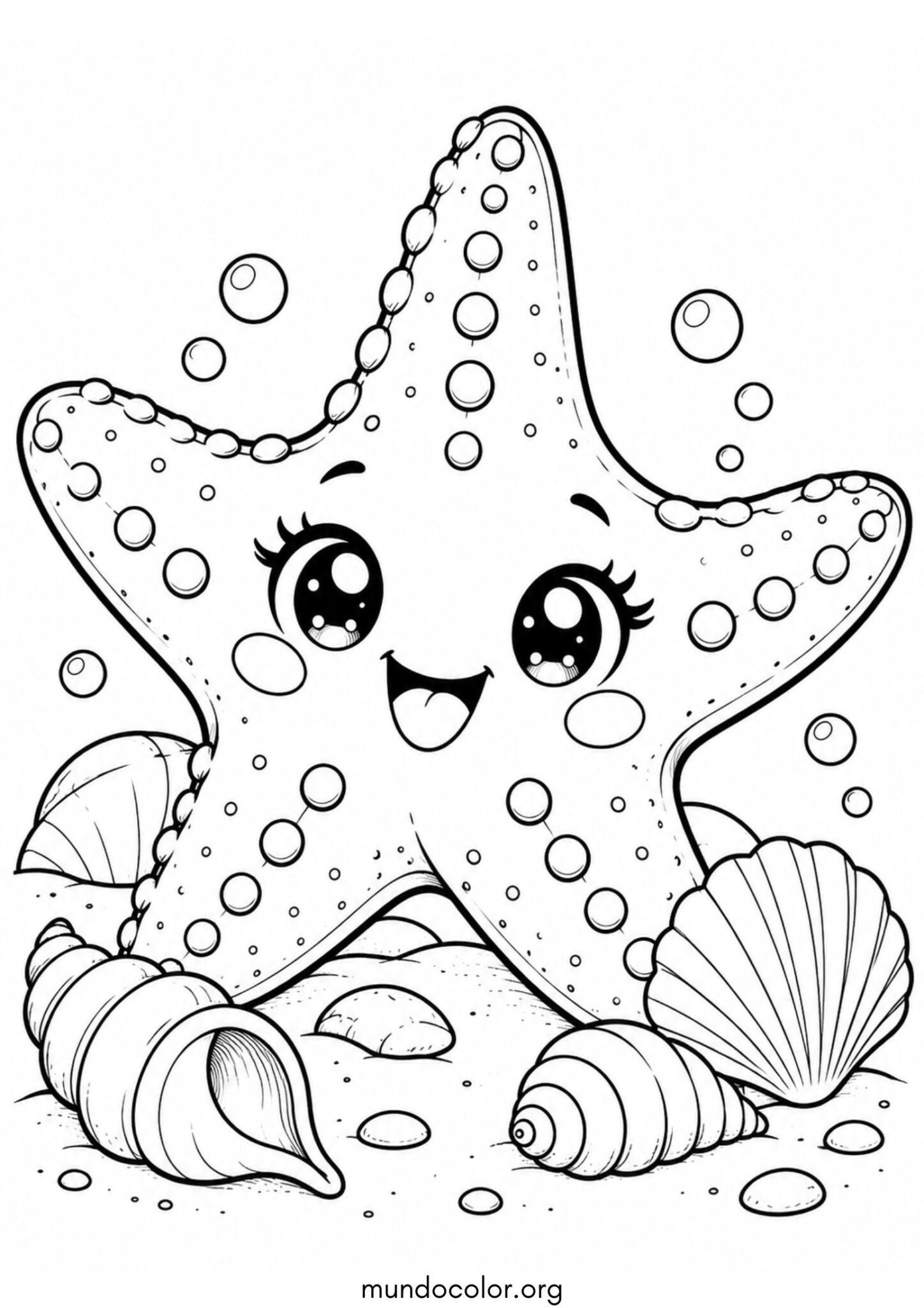 Dibujo de Estrella de mar estilo kawaii para colorear