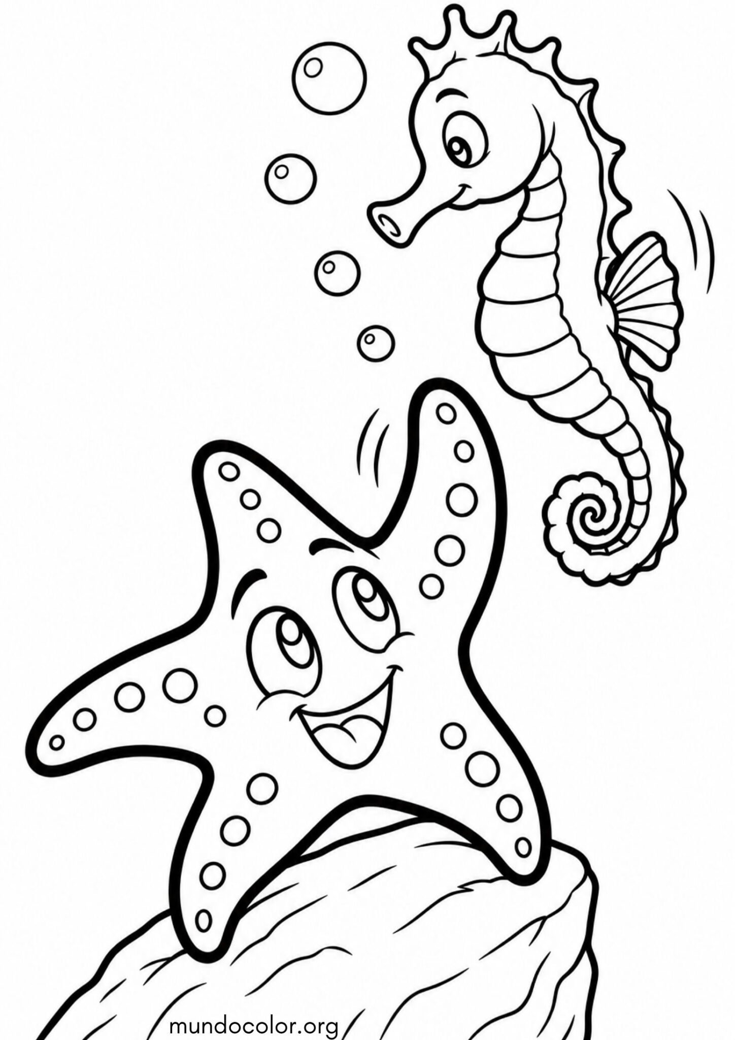 Dibujo de Estrella de mar y caballito de mar para colorear
