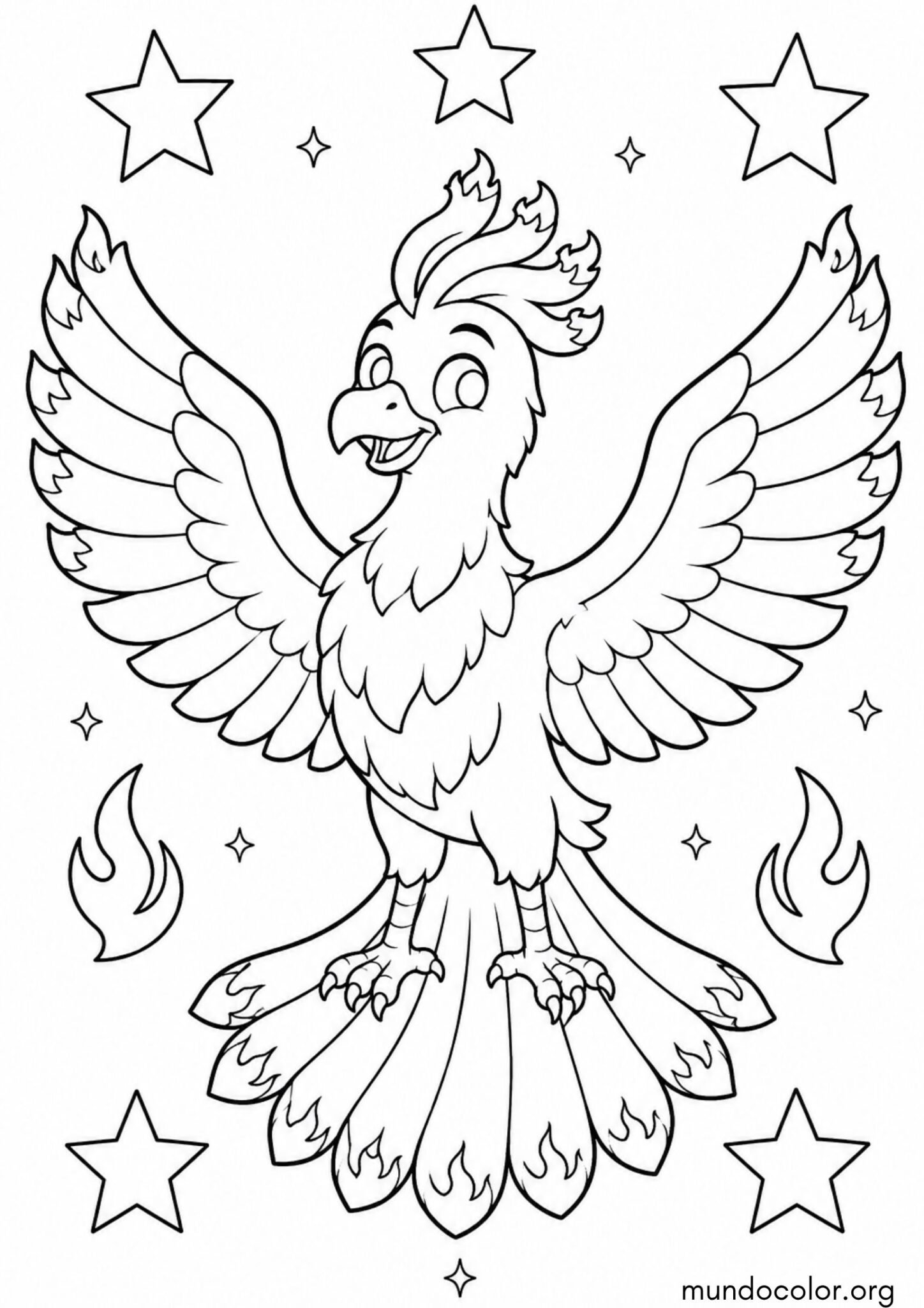 Dibujo de Fénix con las alas abiertas y extendidas para imprimir Dibujo de Fénix con las alas abiertas y extendidas para colorear