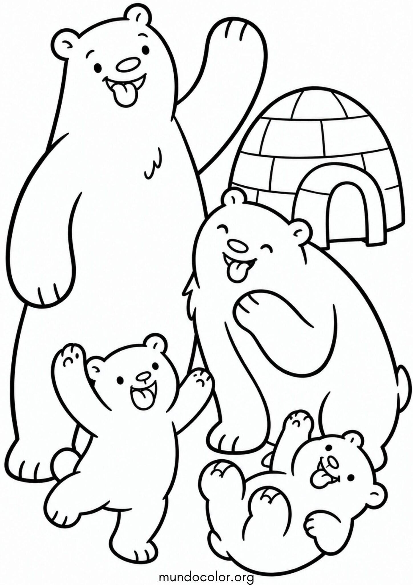 Dibujo de Familia de osos polares junto al iglú para colorear