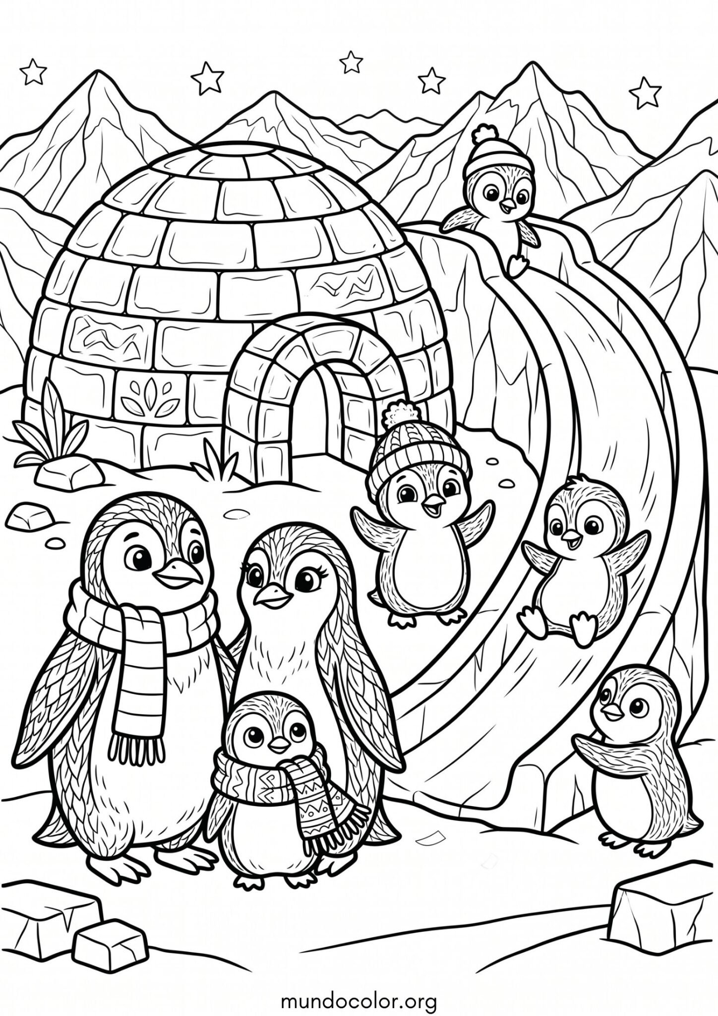 Dibujo de Familia feliz de pingüinos para colorear