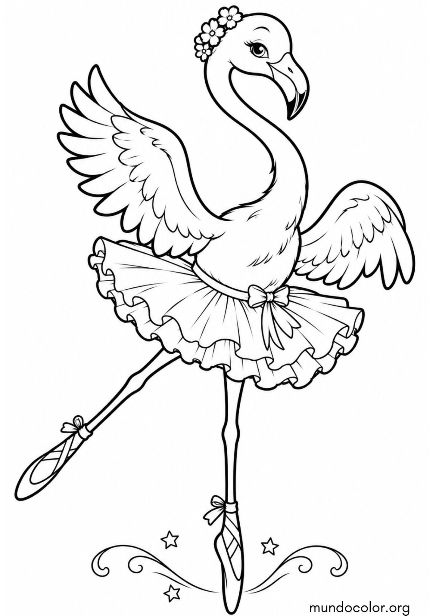 Dibujo de Flamenco pequeño con tutú de bailarina para colorear