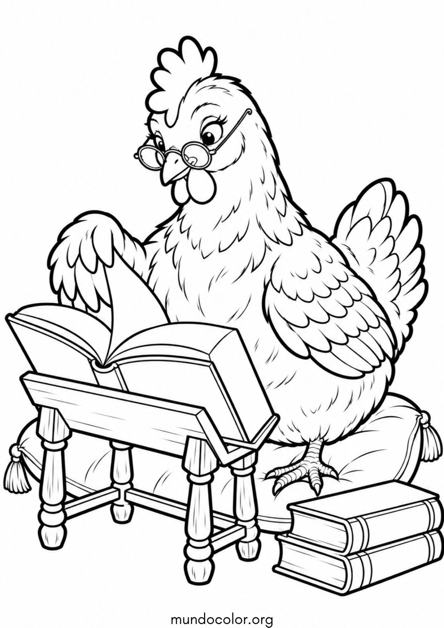 Dibujo de Gallina con gafas de lectura para colorear