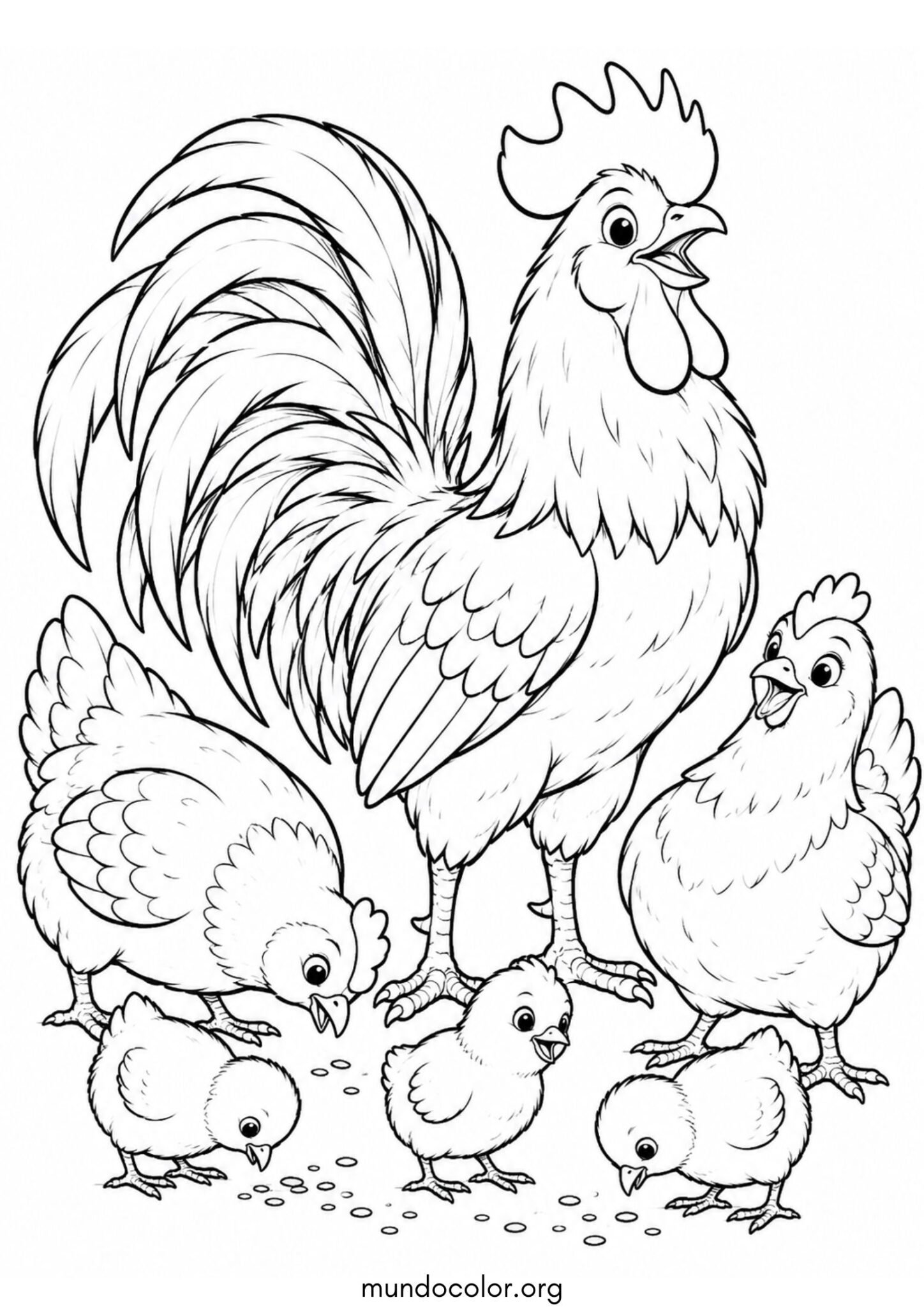 Dibujo de Gallo con una cola frondosa para colorear