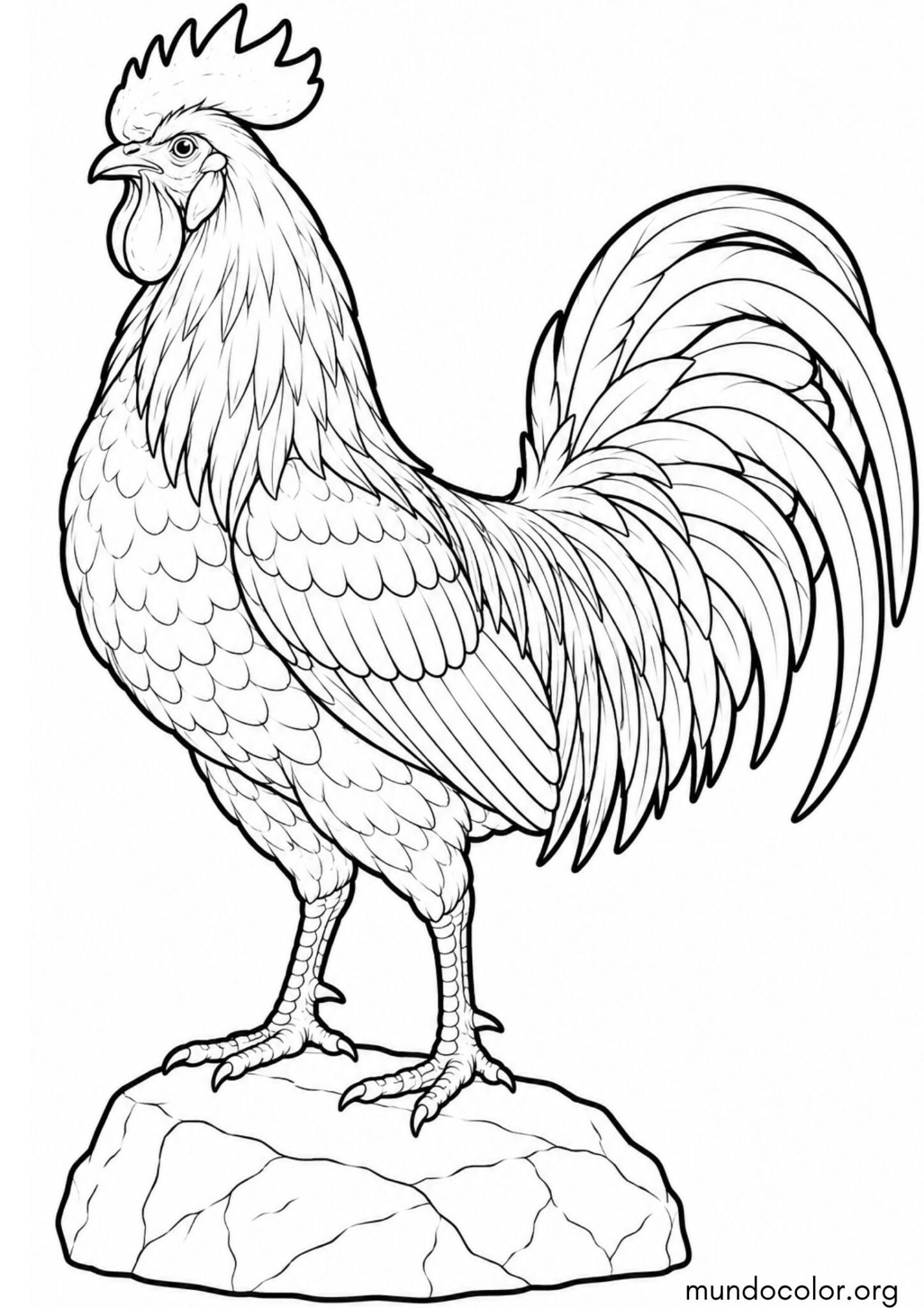Dibujo de Gallo realista y detallado para colorear