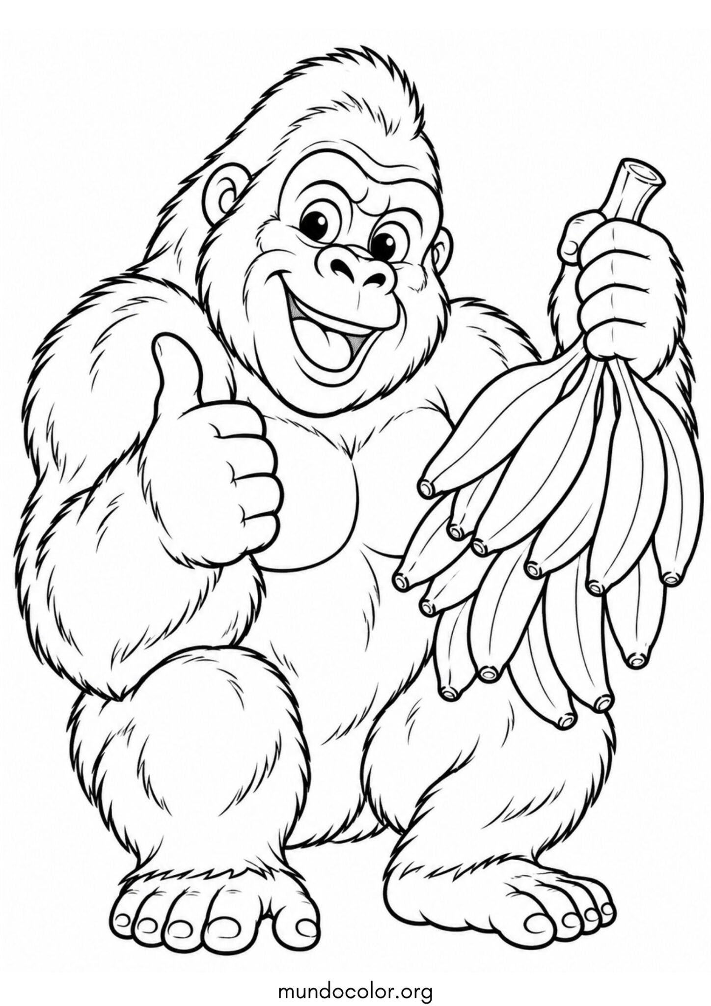 Dibujo de Gorila con un racimo de plátanos para colorear