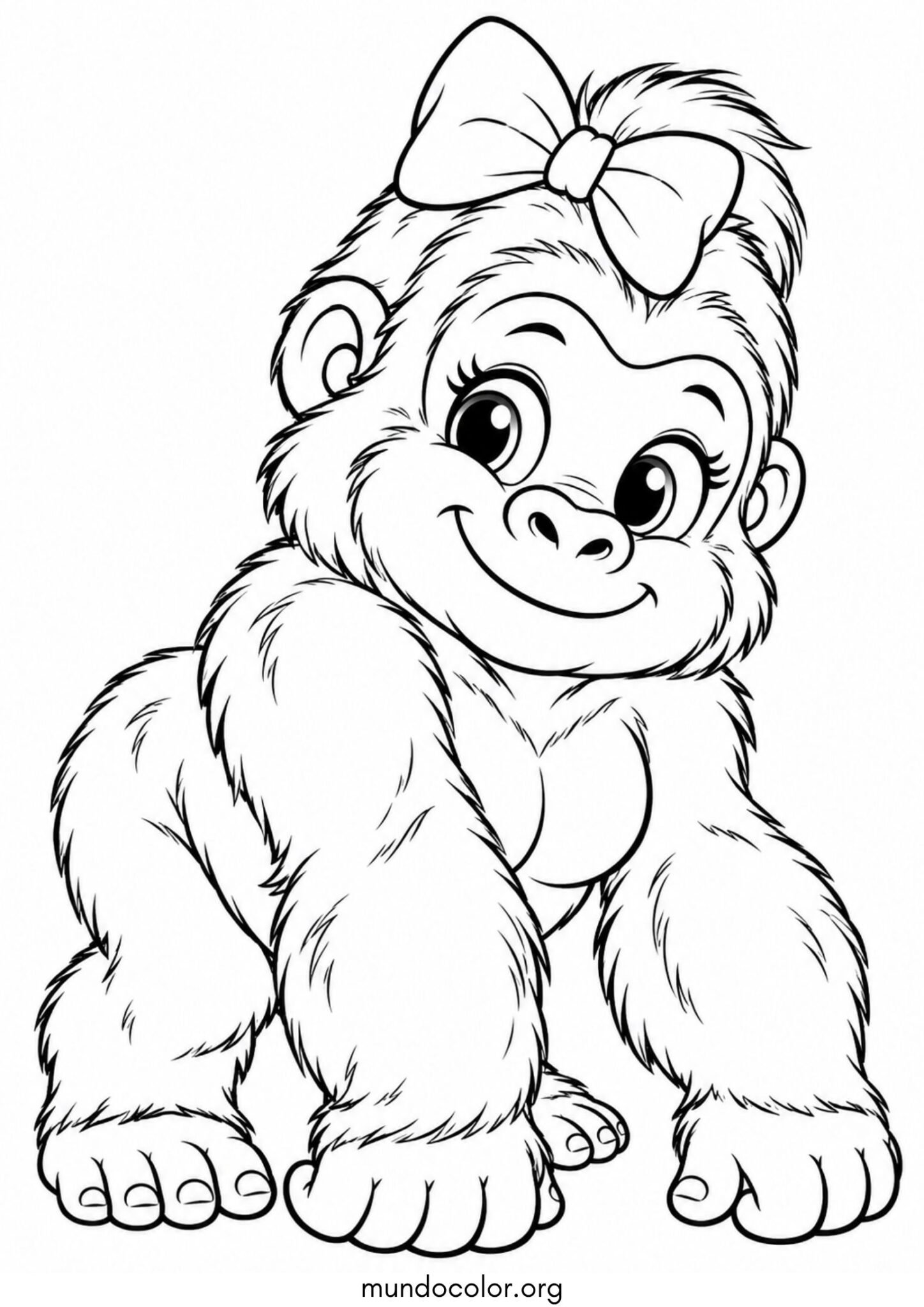 Dibujo de Gorila niña con lazo para imprimir Dibujo de Gorila niña con lazo para colorear