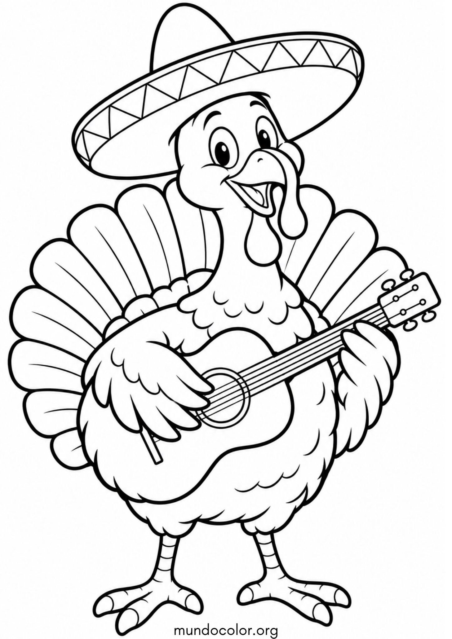 Dibujo de Guajolote mexicano con sombrero de mariachi tocando la guitarra para imprimir Dibujo de Guajolote mexicano con sombrero de mariachi tocando la guitarra para colorear