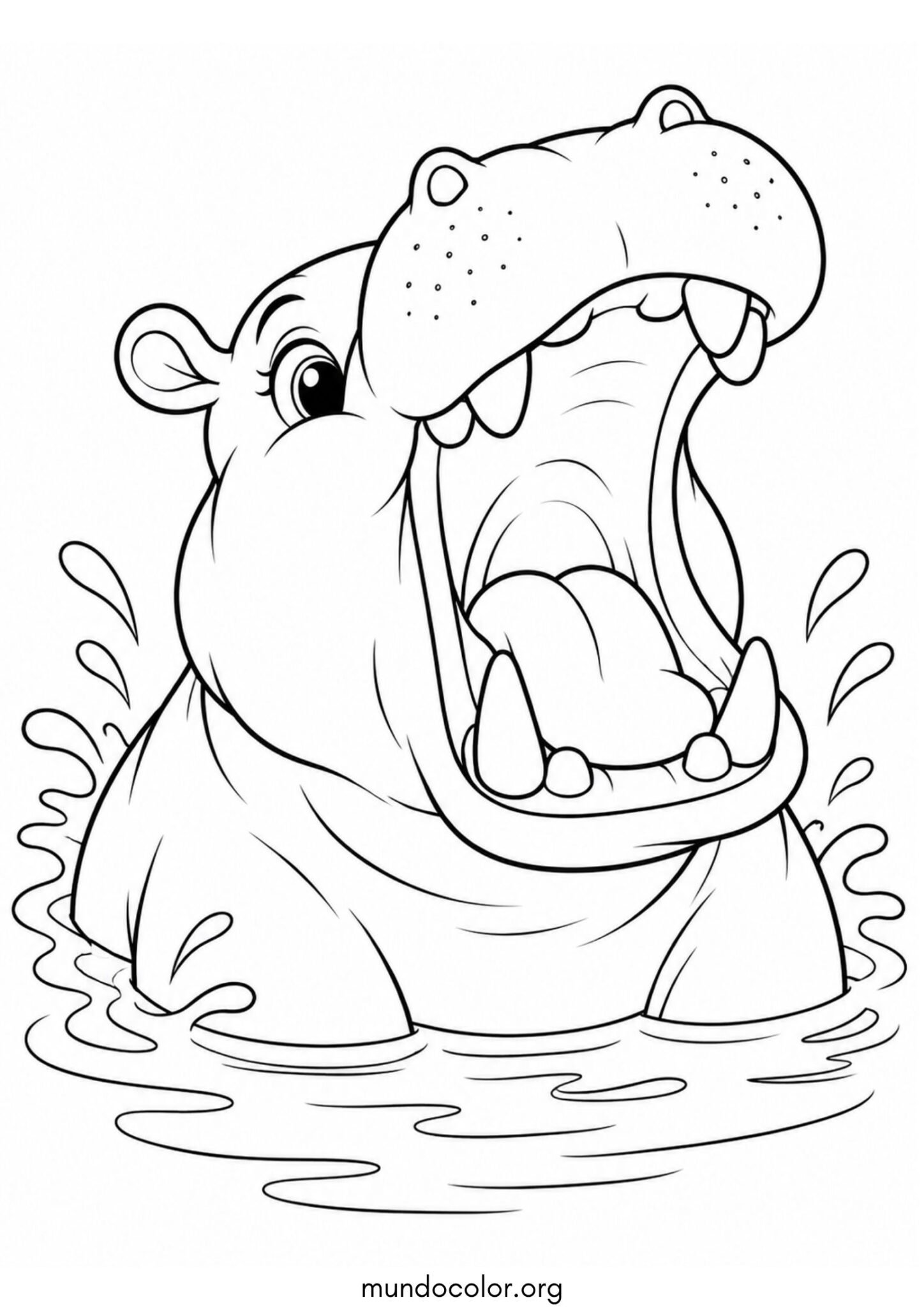 Dibujo de Hipopótamo bostezando en el agua con la boca bien abierta para imprimir Dibujo de Hipopótamo bostezando en el agua con la boca bien abierta para colorear