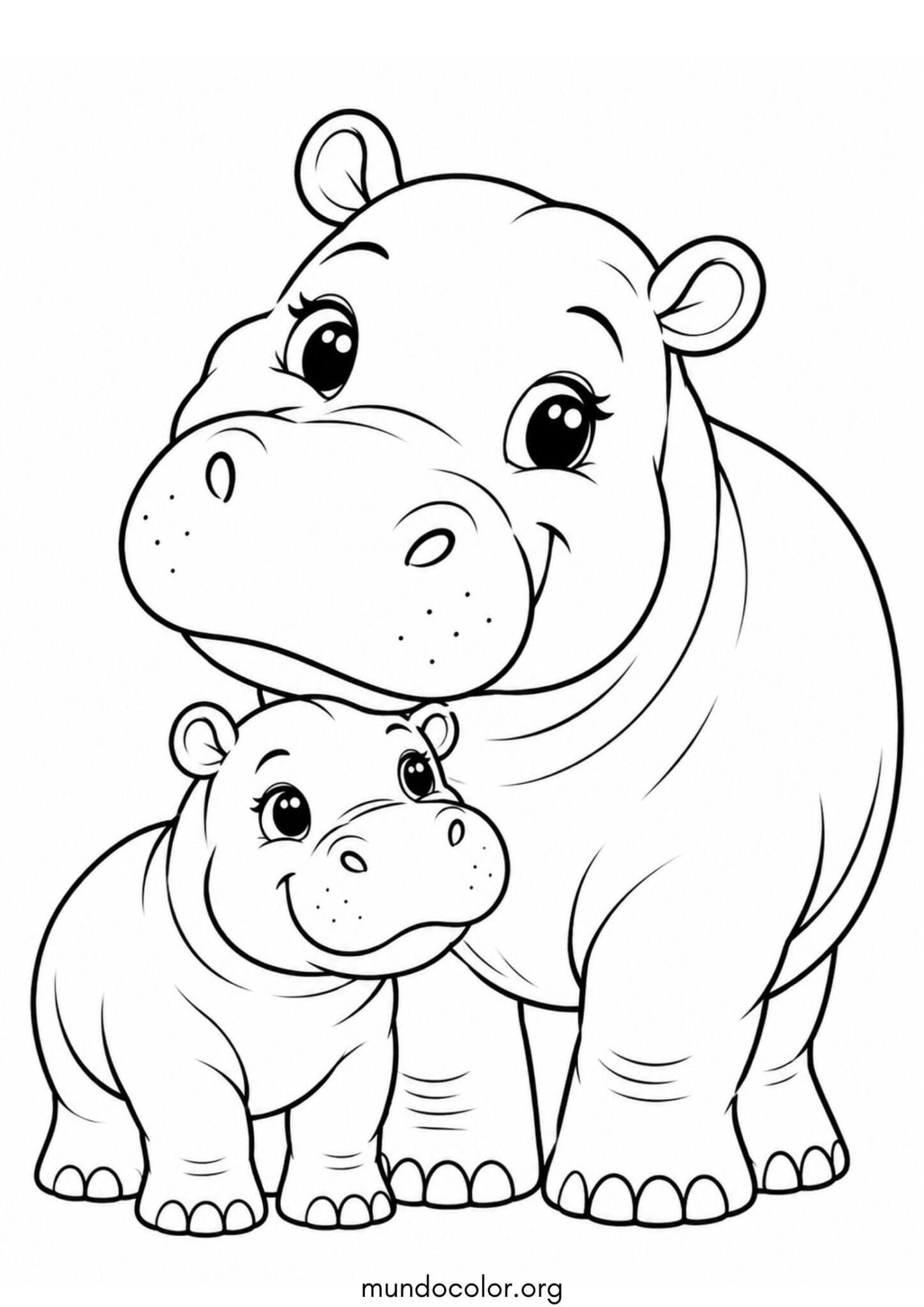 Dibujo de Hipopótamo con su mamá para imprimir Dibujo de Hipopótamo con su mamá para colorear