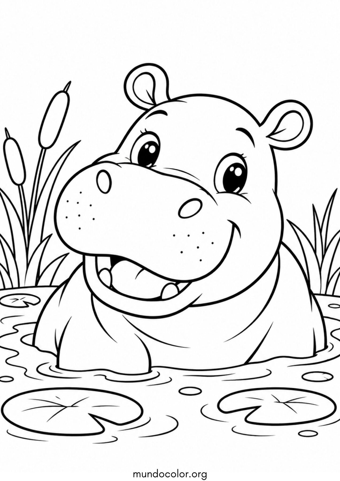 Dibujo de Hipopótamo en el pantano para imprimir Dibujo de Hipopótamo en el pantano para colorear