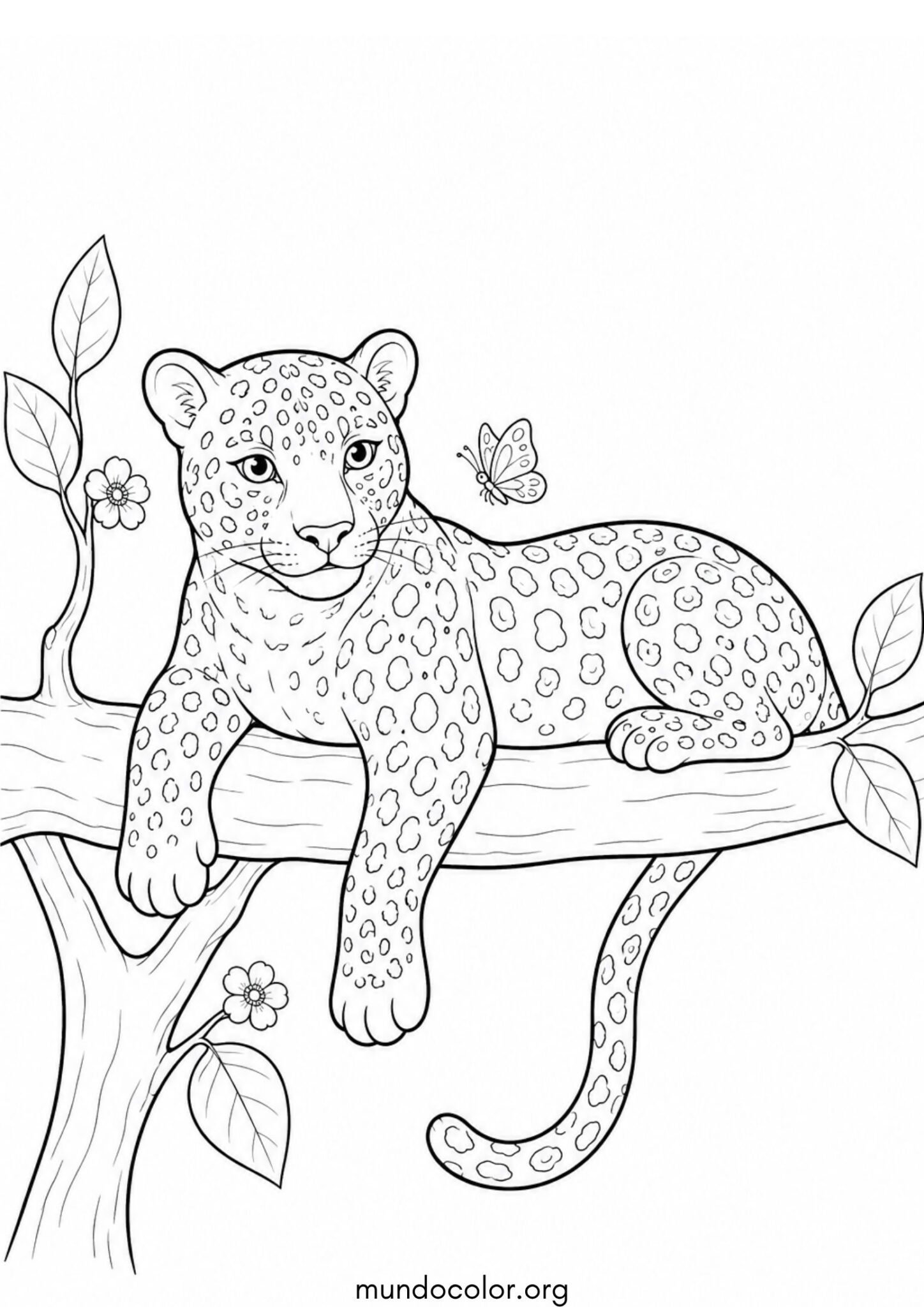 Dibujo de Leopardo en el árbol para colorear