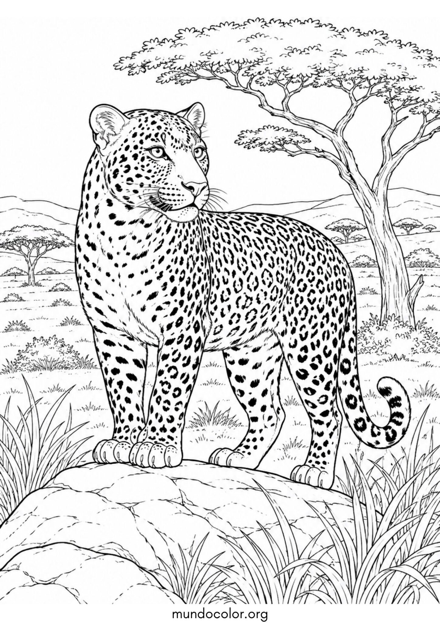 Dibujo de Leopardo en la sabana para imprimir Dibujo de Leopardo en la sabana para colorear