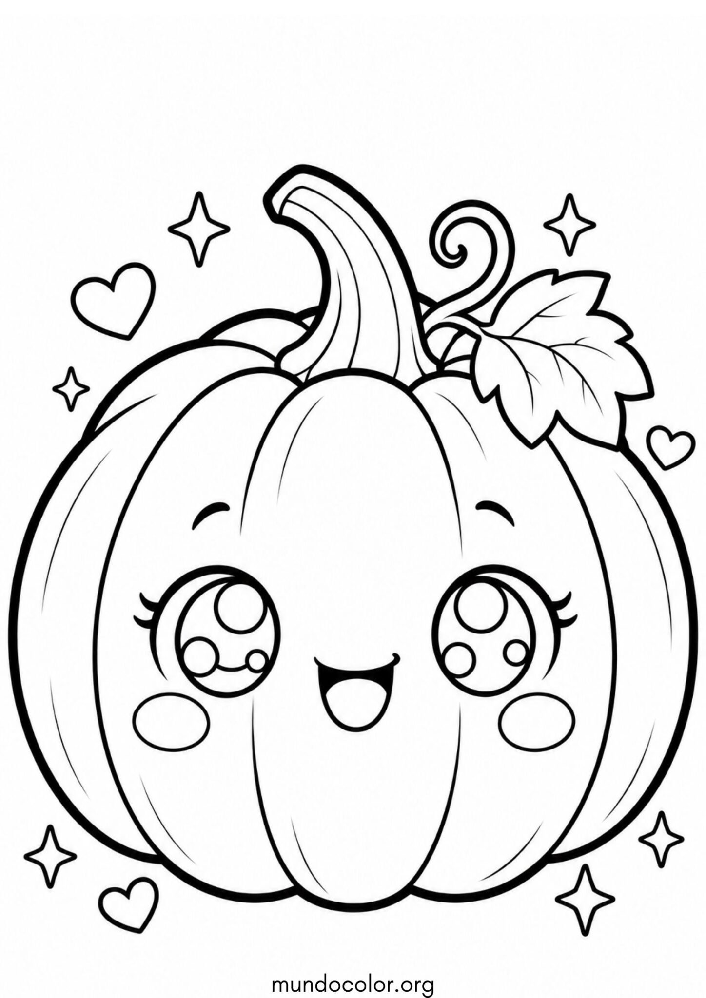 Dibujo de Linda calabaza estilo kawai para colorear