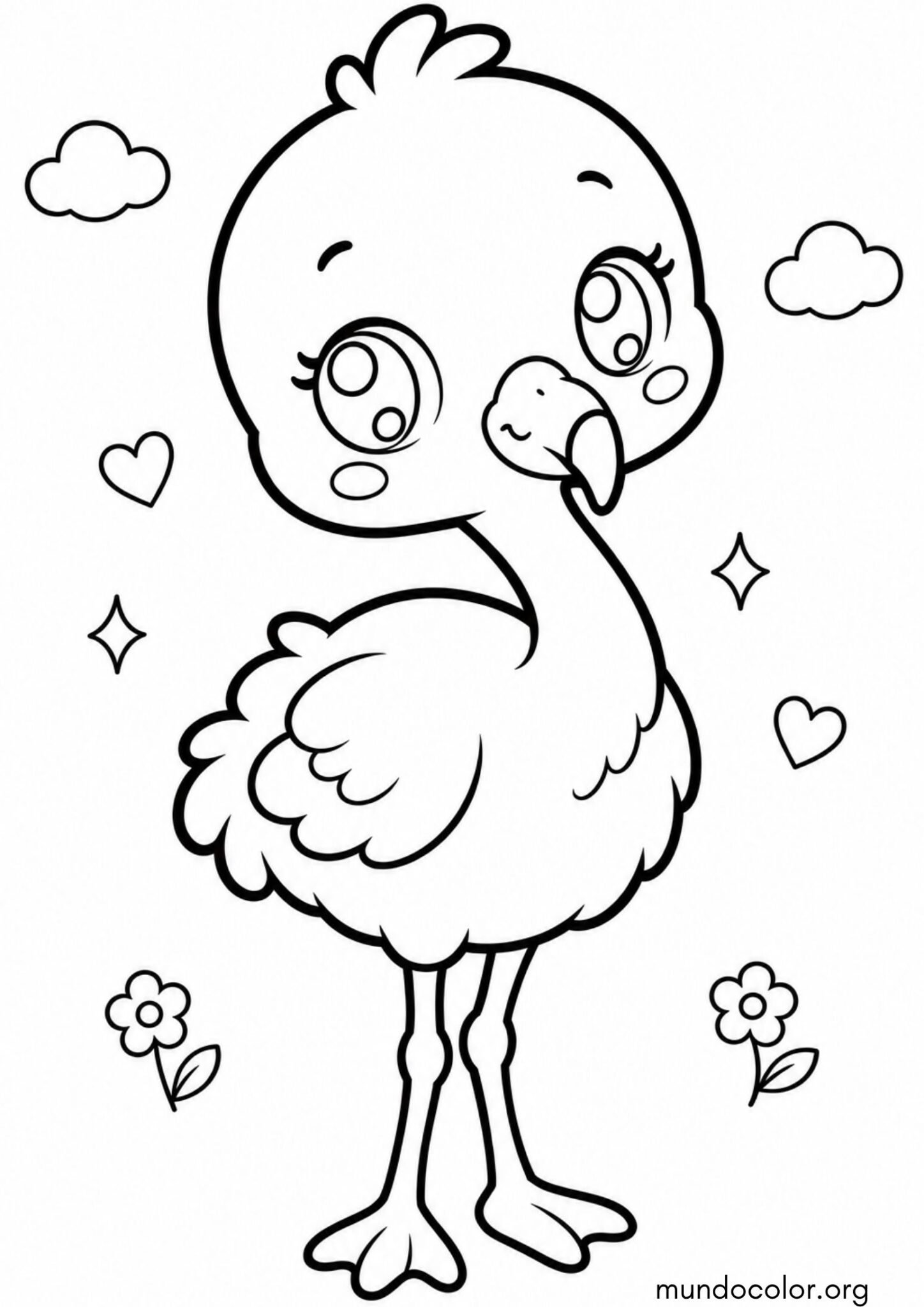 Dibujo de Lindo bebé flamenco estilo kawaii para colorear
