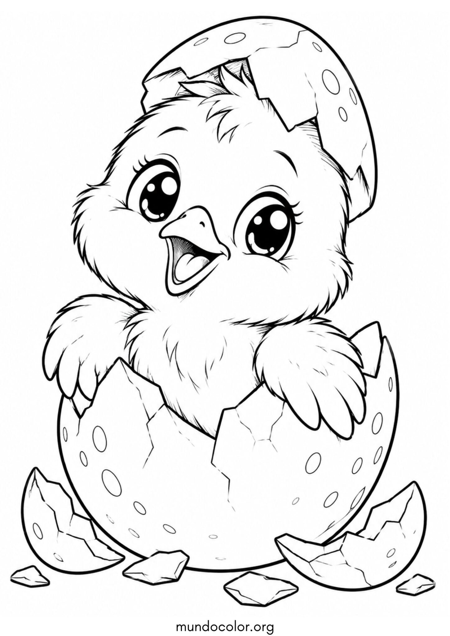 Dibujo de Lindo pollito saliendo del cascarón para colorear