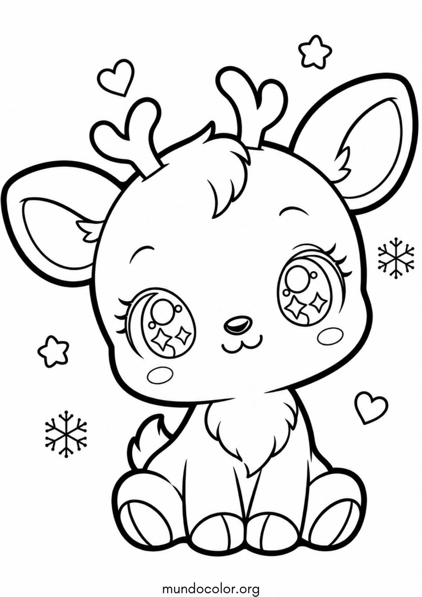 Dibujo de Lindo reno bebé estilo kawaii para colorear
